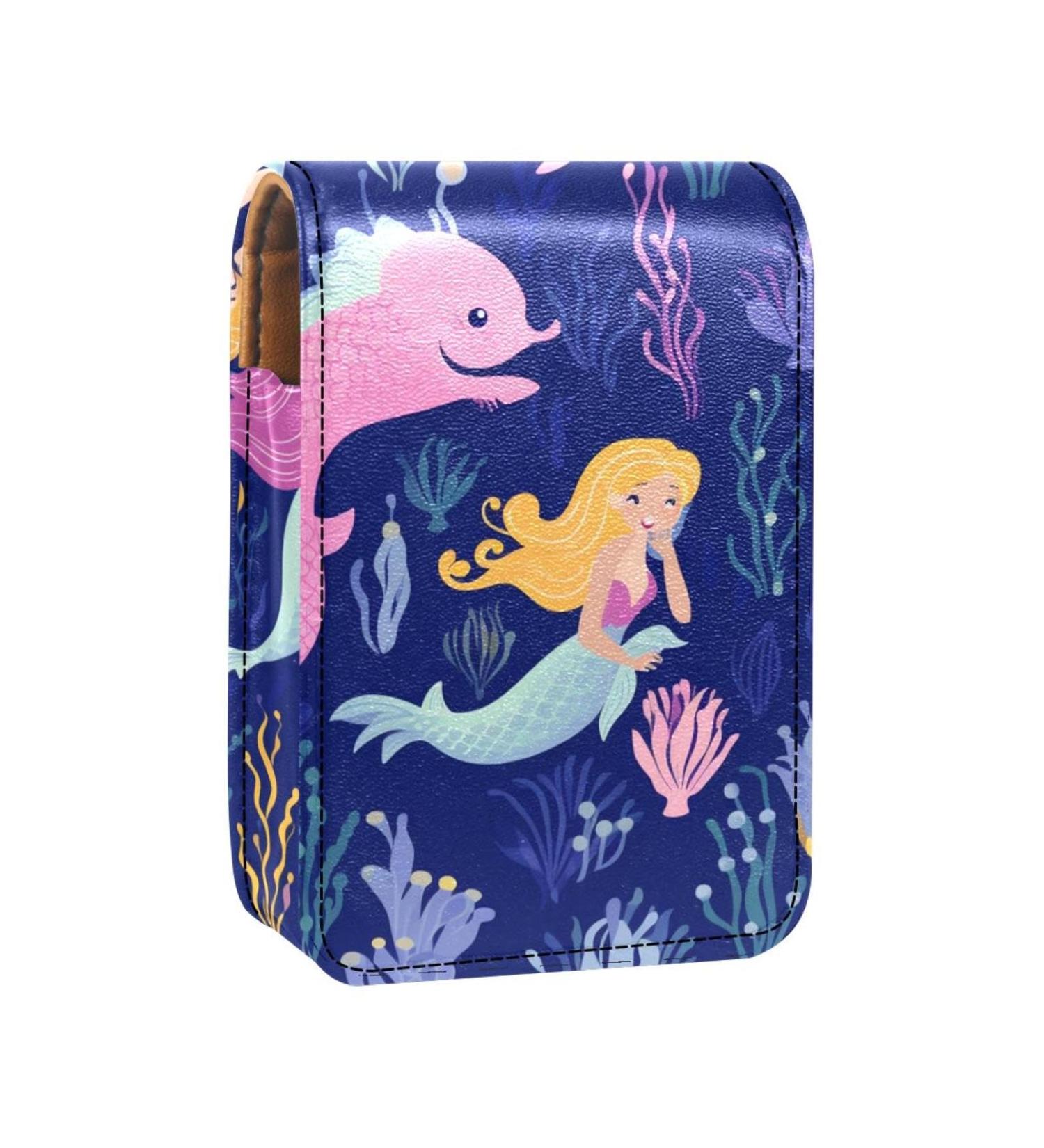 Travel Lipstick Organizer Case | Portable Makeup Bag with Mirror | Cute Mermaid Ocean Design Shop Internationally - Buy Online on GoSupps.com