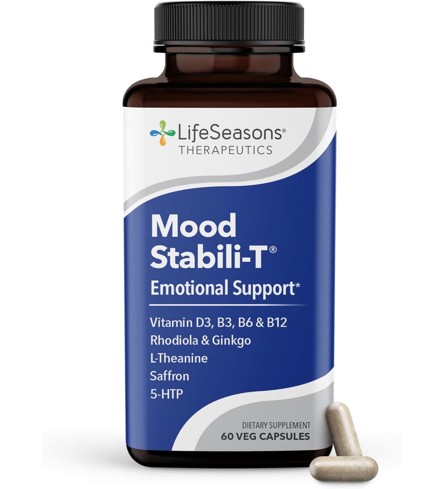 LifeSeasons Mood Stabili-T: Positive Mood Booster with Rhodiola, Ginkgo Biloba, Vitamin D3 - 60 Capsules - Buy Online on GoSupps.com