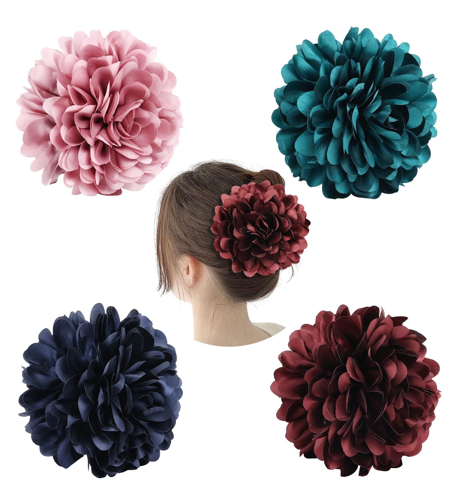 Cinaci 4 Pack Black Plastic Hair Claws Clips with Large Satin Flower Bow Barrettes - Hair Accessories for Women and Girls - Buy Online on GoSupps.com