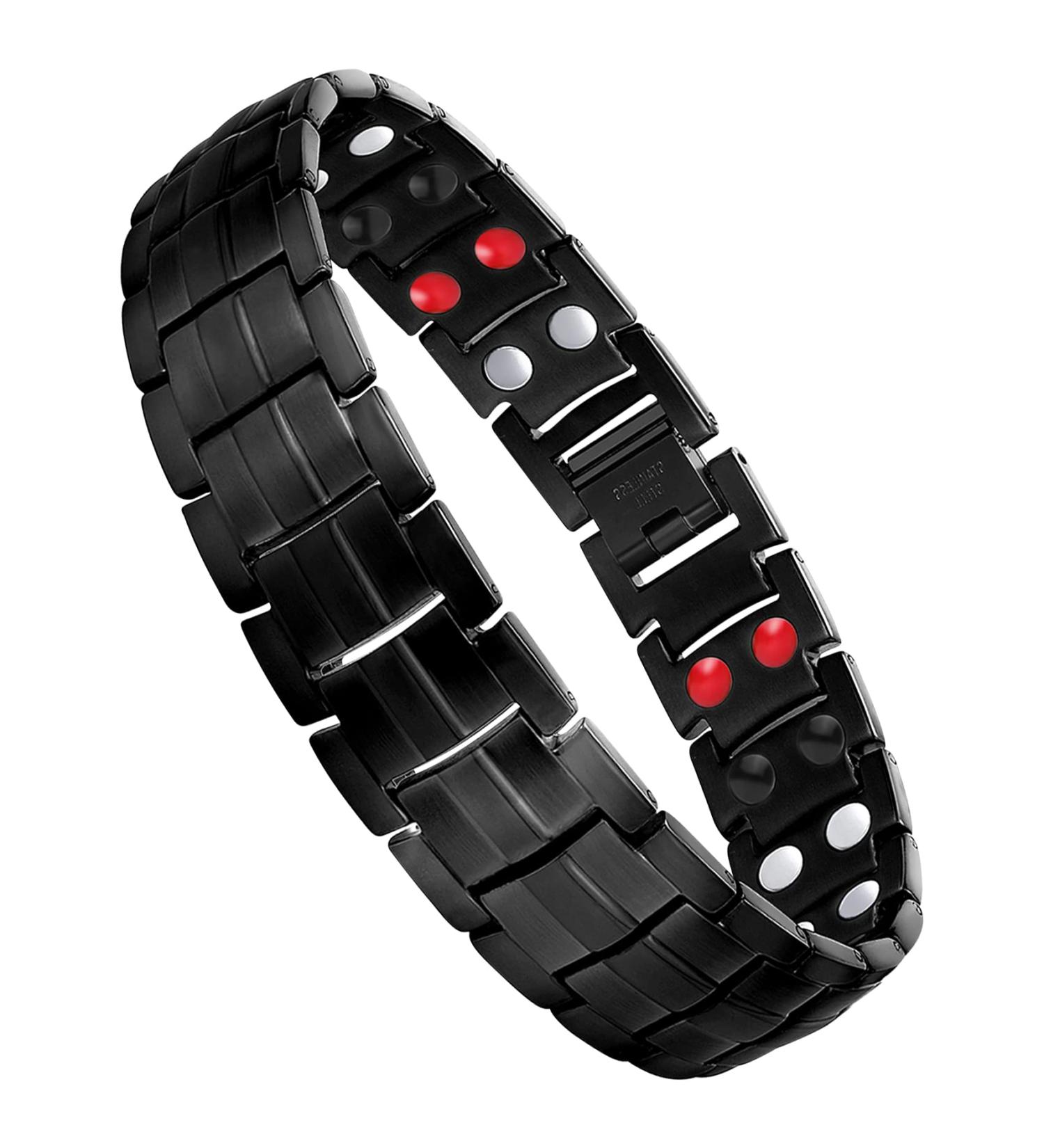 Jeracol Titanium Steel Magnetic Bracelet for Men | Double Row Strength Magnets | Free Links Removal Tool | Gift Box | A-Black - Buy Online on GoSupps.com