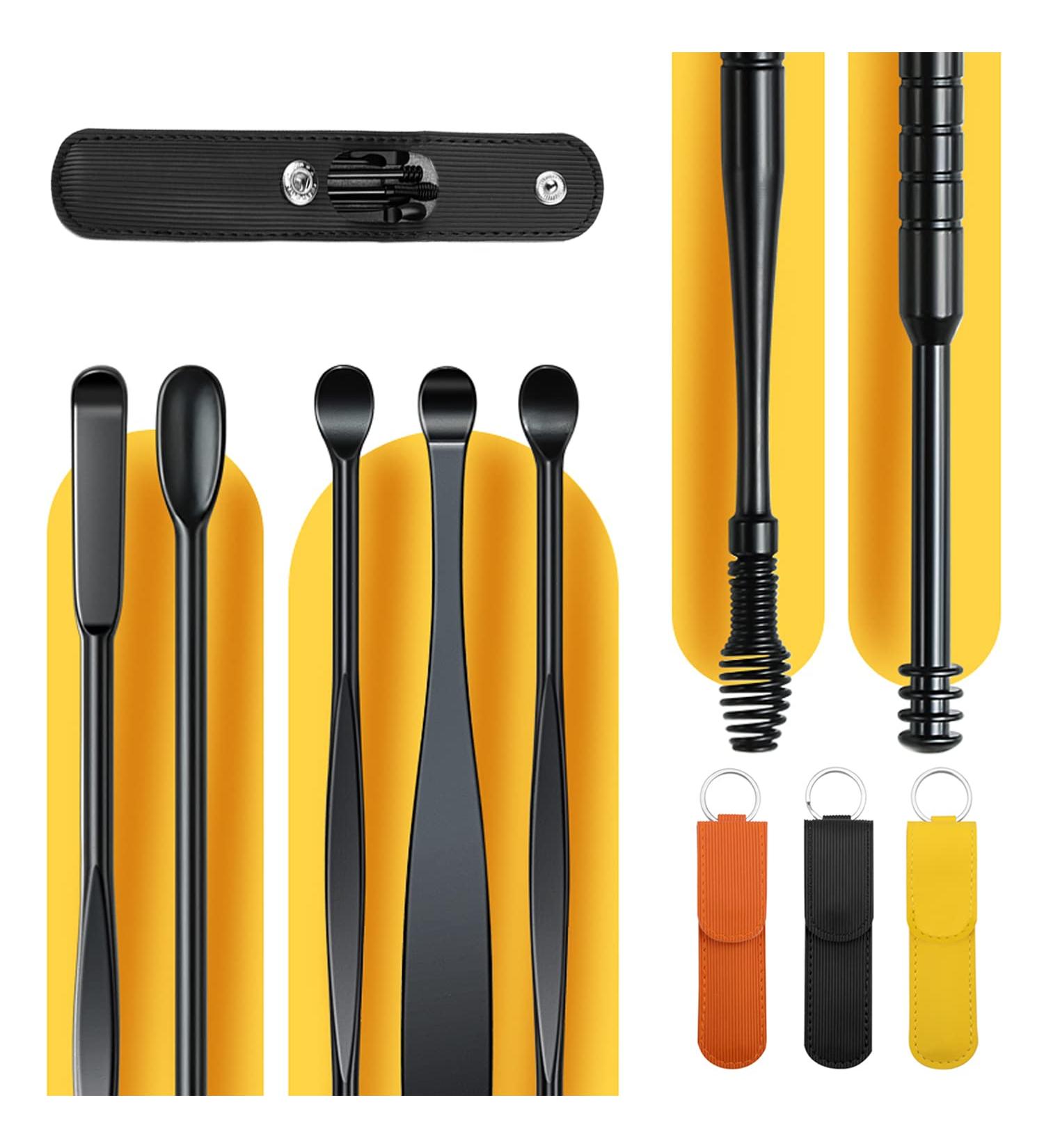 Stainless Steel Ear Wax Removal Kit - Flexible Design Ear Pick for Ear Canal Cleaning - Includes Black Tools and Pouch - Buy Online on GoSupps.com