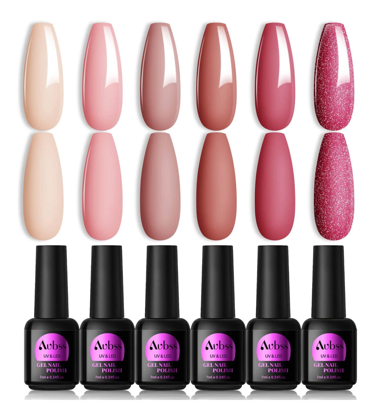 Pink Gel Nail Polish Set - 6 Nude & Pastel Pink Colors | Glitter UV Gel Polish Kit for Women | Soak Off, LED-Curable | DIY Home Manicure Gift - Buy Online on GoSupps.com