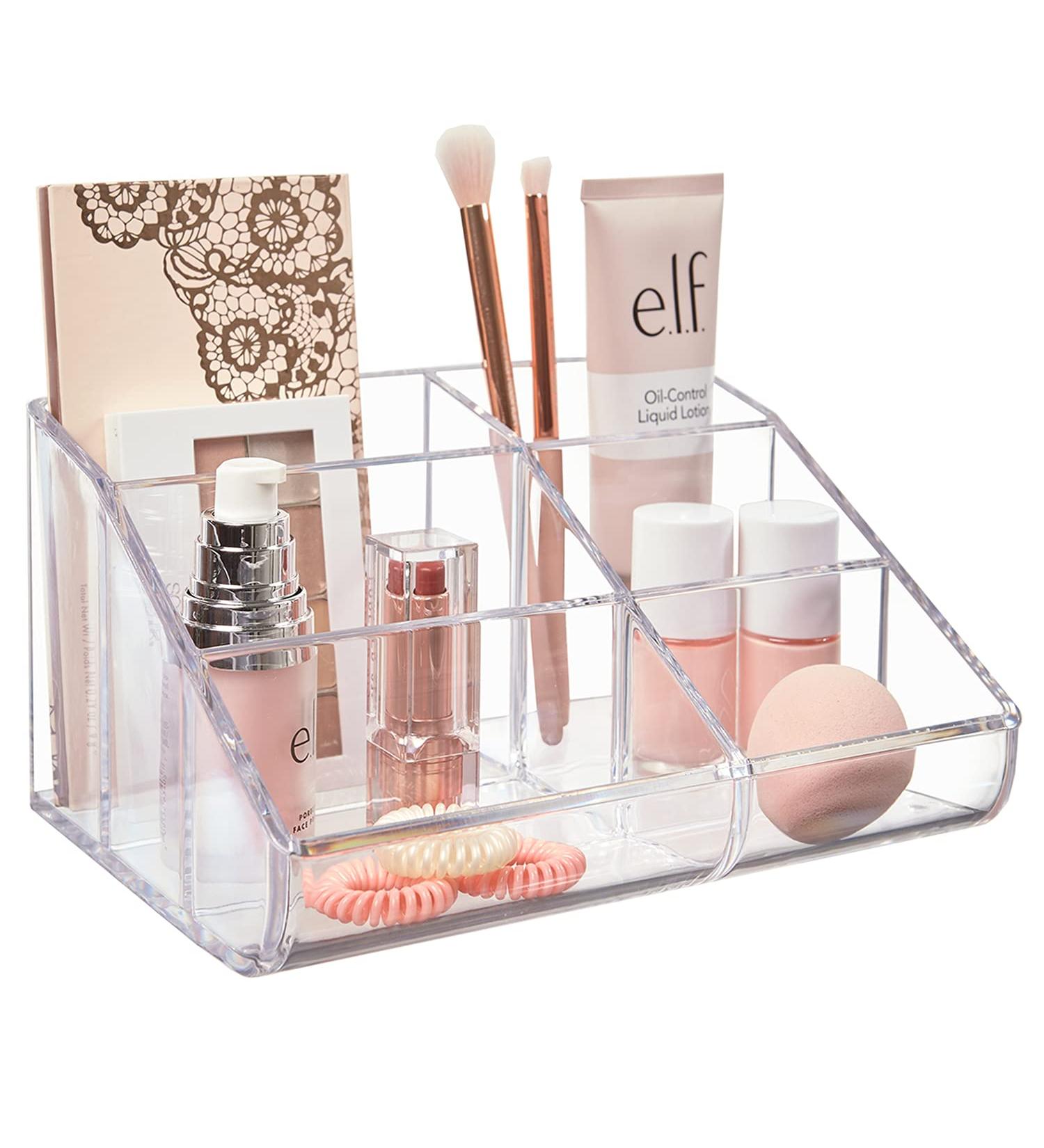 STORi Clear Plastic Makeup Organizer | 6-Compartment Brush and Palette Holder | Curved Front Design | Made in USA - Buy Online on GoSupps.com