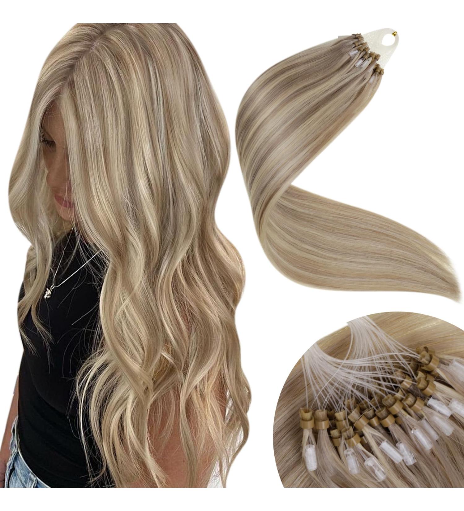 LAAVOO Microring Extensions | Real Human Hair Blond 1g/S Ashblond & Goldblond Highlights 35cm Length 50g #16/25 #16/24 - Premium Remy Hair Extensions - Buy Online on GoSupps.com