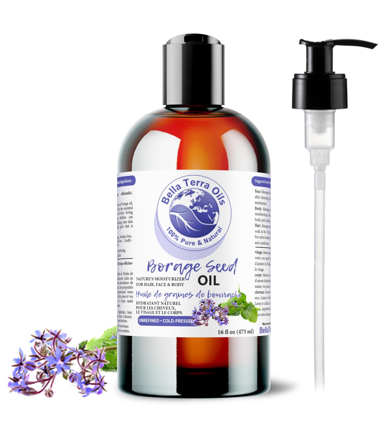 Bella Terra Oils Borage Seed Oil. 473ml. 100% Pure. Cold-pressed. Unrefined. PA-free. Hexane-free. Rich in GLA. Natural Moisturizer for Skin Hair. 473 ml (Pack of 1) - Buy Online on GoSupps.com