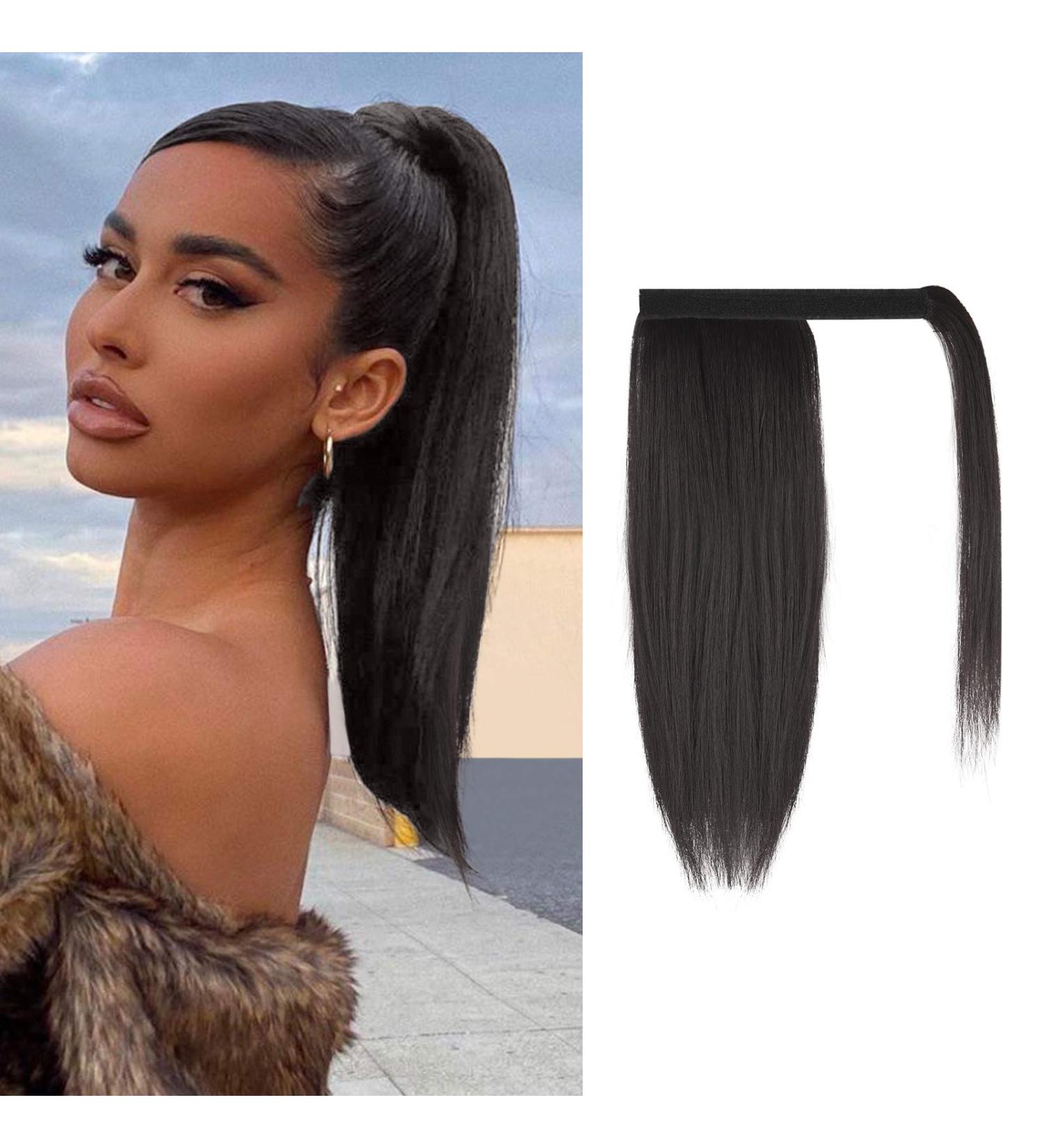 FESHFEN Straight Ponytail Extension 12 inch Dark Brown - Synthetic Hair Wrap Around Clip in Pony Tail for Women and Girls - Buy Online on GoSupps.com