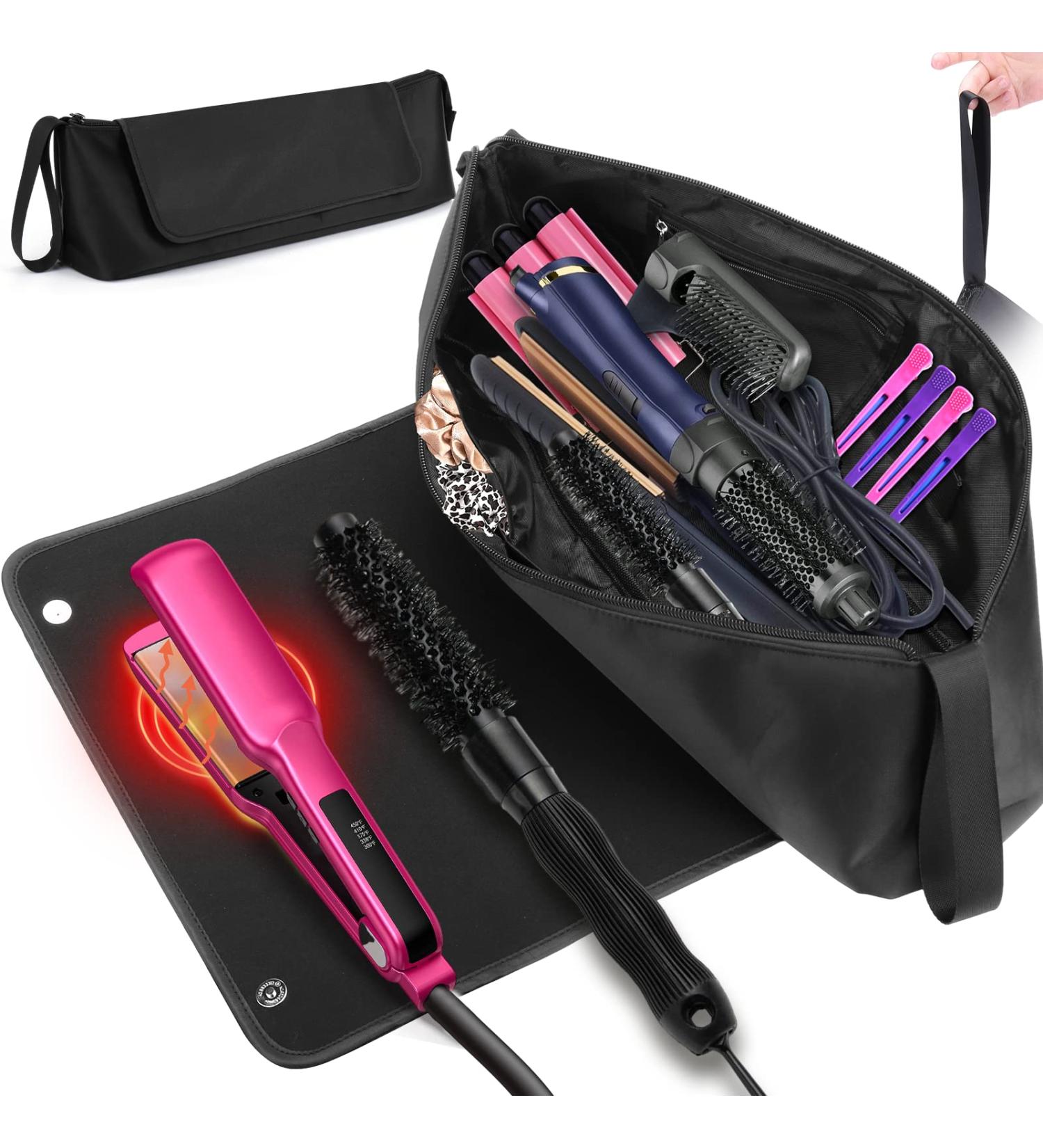 BABORUI Large Heat Resistant Hair Tools Travel Bag - Perfect for Curling Irons Flat Irons & Straighteners - Hangable & Portable - Pink & Black - Buy Online on GoSupps.com
