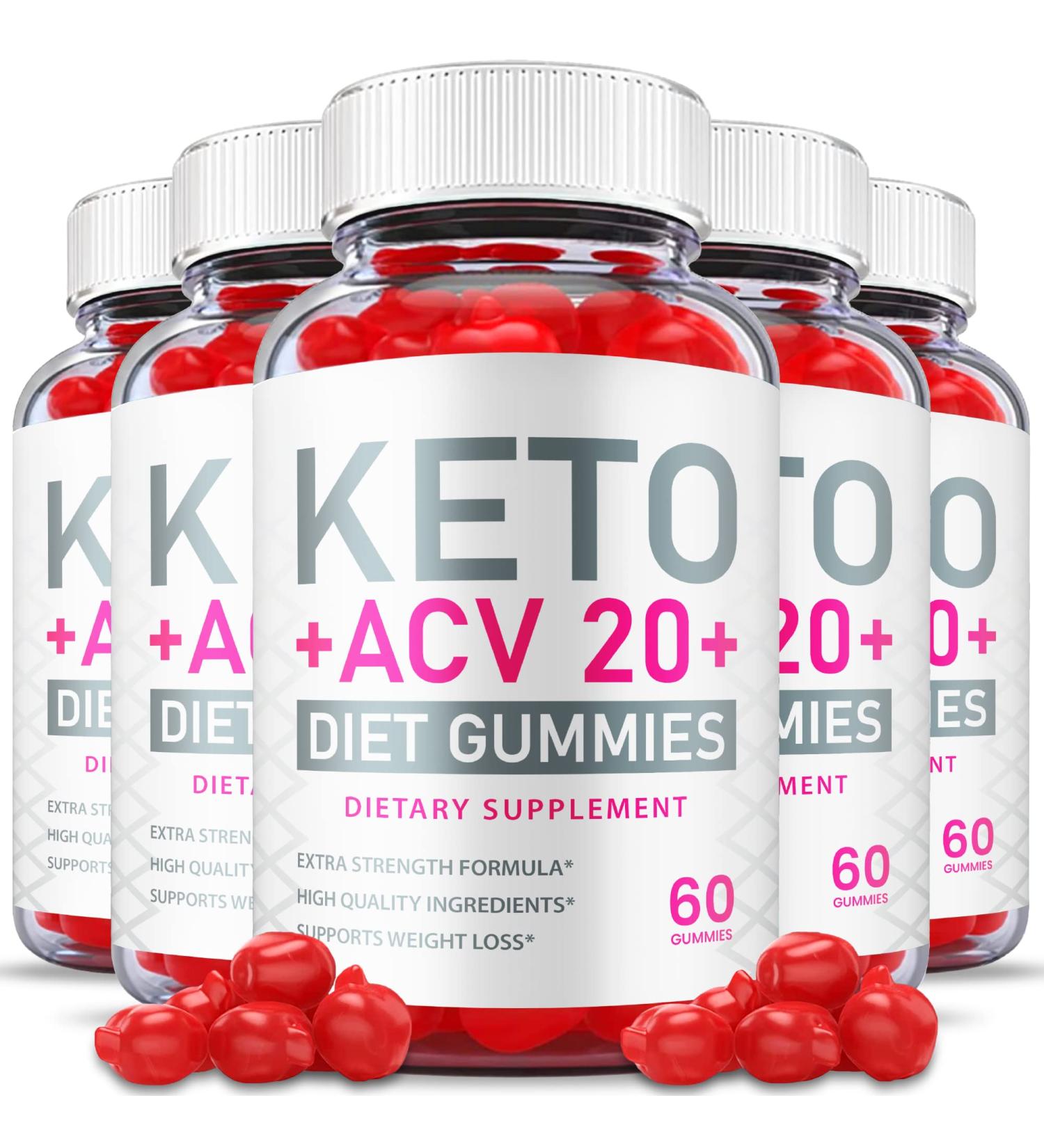 Keto ACV 20 Plus Gummies - 5 Pack - Official Vegan Formula with Apple Cider Vinegar, B12, B6, and Beet Root Juice - 300 Jujubes - Buy Online on GoSupps.com