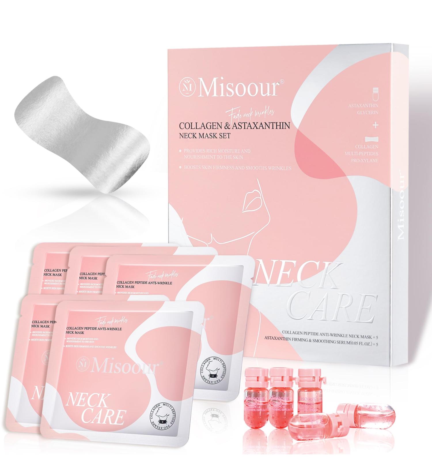 Misoour Neck Firming Mask with Collagen & Astaxanthin 2 in 1 Anti-Wrinkle Neck Sheet Mask Set Deep Hydration Skin Tightening Lifting & Moisturizing Care Patches for Daily Use & Travel 5 Pack - Buy Online on GoSupps.com