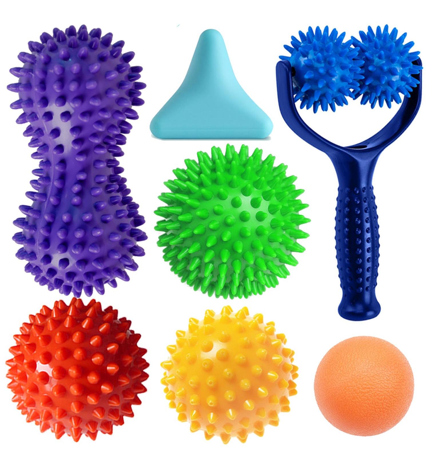 Massage Ball Set - 7 Hedgehog Massage Balls for Fascia Relief | Spiky Self-Massage Tools for Back Legs Feet & Hands - Buy Online on GoSupps.com
