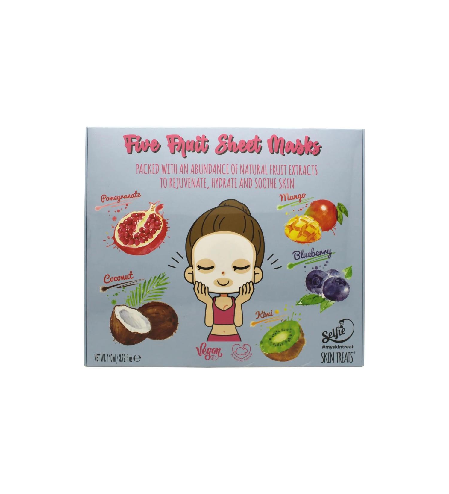 Skin Treats Five Fruit Sheet Masks | Natural Fruit Extracts | Rejuvenates Hydrates & Soothes Skin | Biodegradable | Vegan | Not Tested On Animals | 22ml