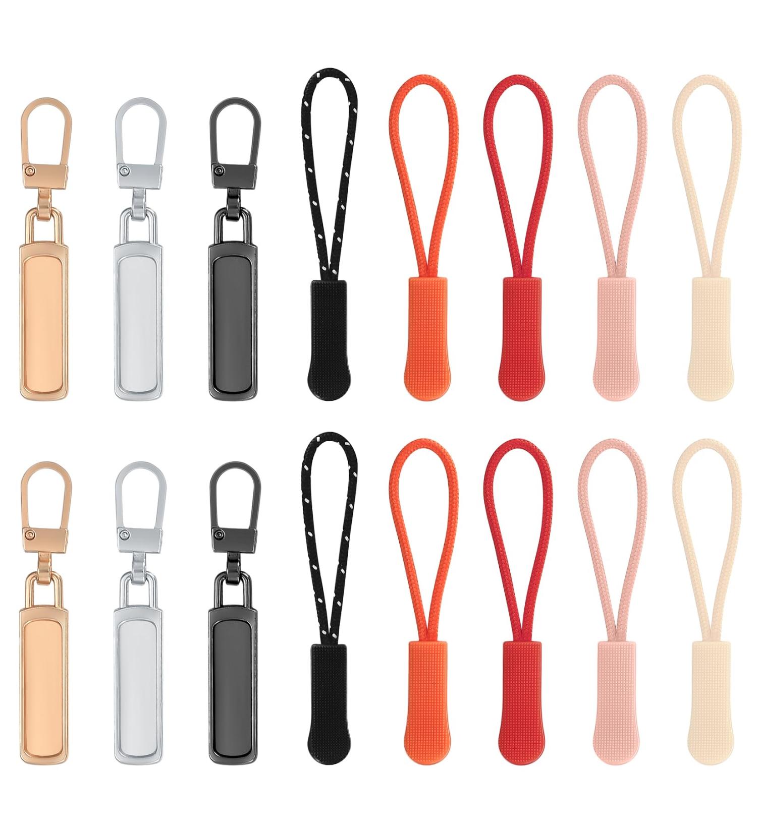 16 StK Metal Zipper Pulls | Zipper Repair Kit for Jackets Bags & Suitcases | Gold Silver Black Fabric Trains - Style 3 - Buy Online on GoSupps.com