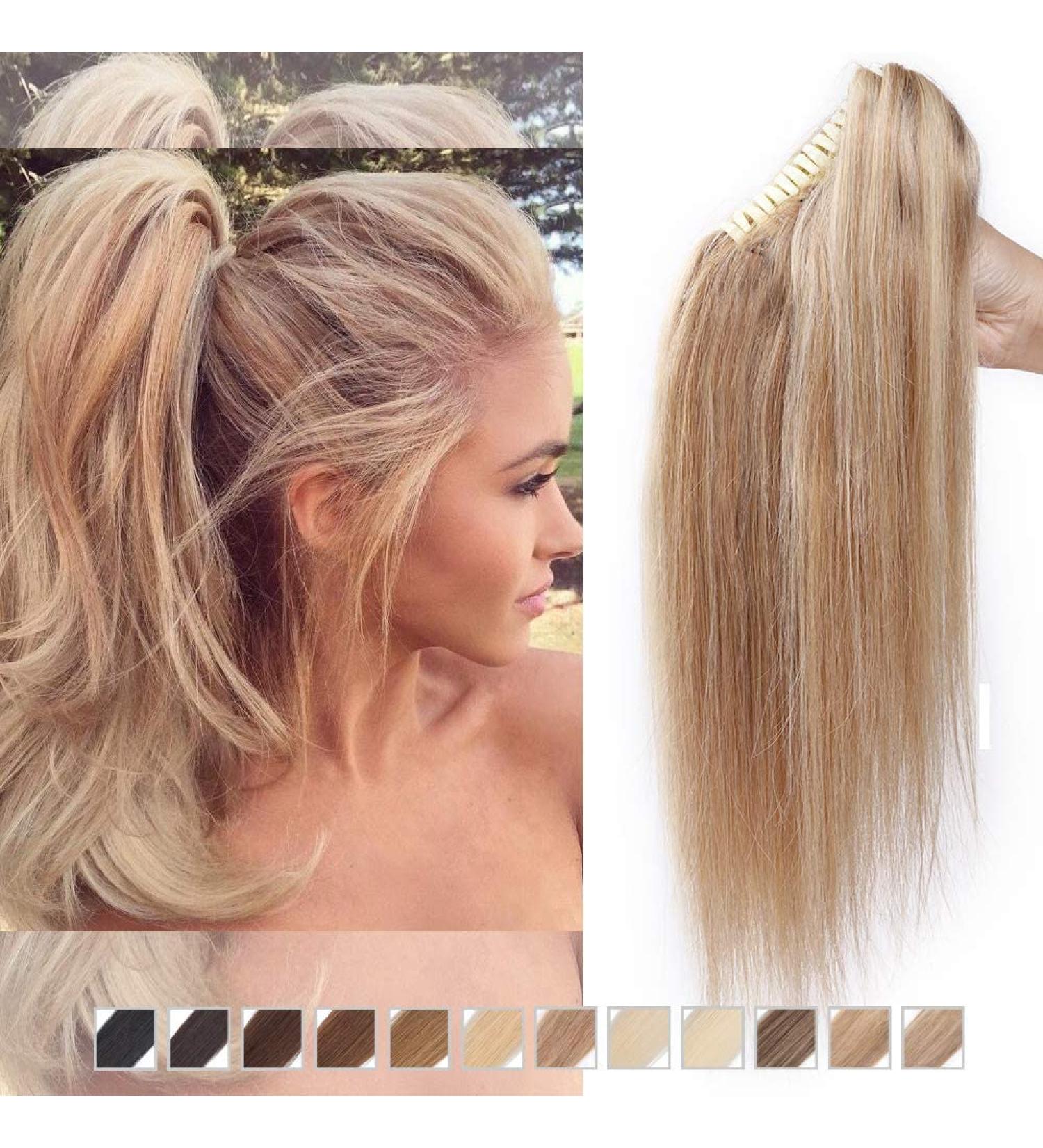 Buy Elailite Real Hair Ponytail Extensions 55cm 120g - Remy Smooth #12/613 Golden Brown & Bleached Blonde Hair Parts with Clamp - Buy Online on GoSupps.com