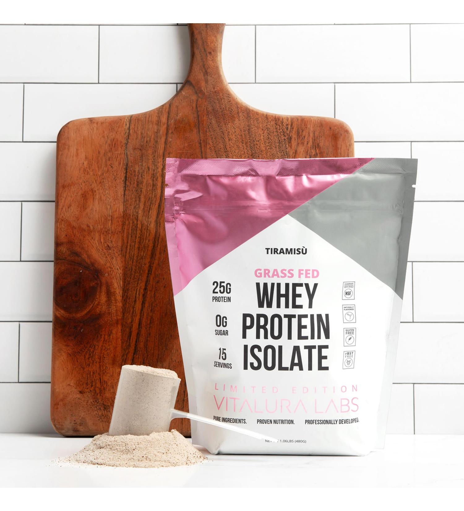 Vitalura Labs Grass-Fed Whey Protein Isolate - 25g Protein per Serving NSF Certified Tiramisu Flavor No Fillers Easy Digesting 15 Servings - Shop Internationally - Buy Online on GoSupps.com