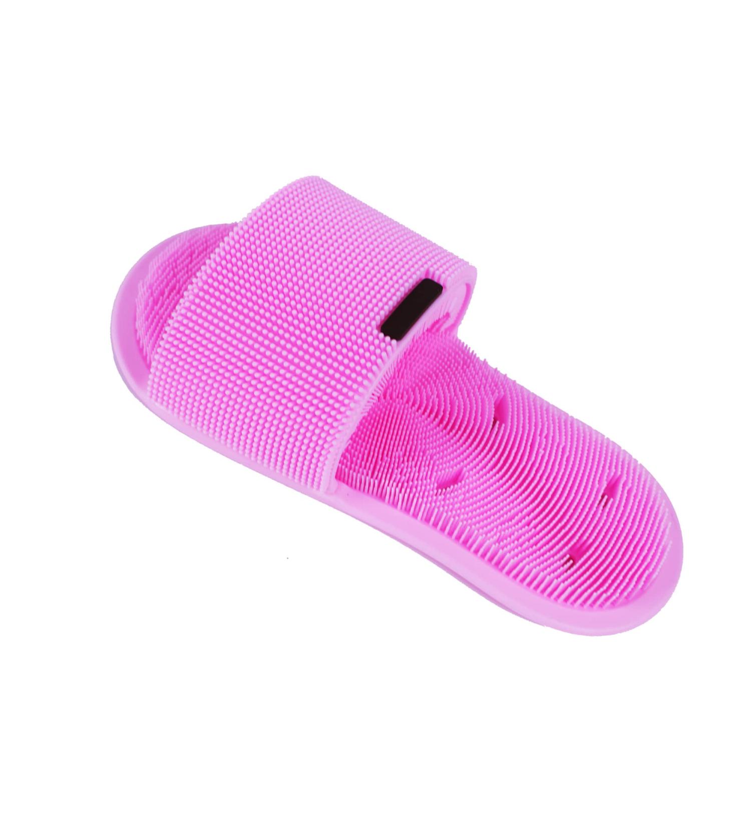 Hizolvio Shower Foot Scrubber - Silicone Bristle Cleaning Brush Slipper for Spa Massager - Exfoliating Dead Skin Remover - Non-Slip Suction Cups - Pink - Buy Online on GoSupps.com