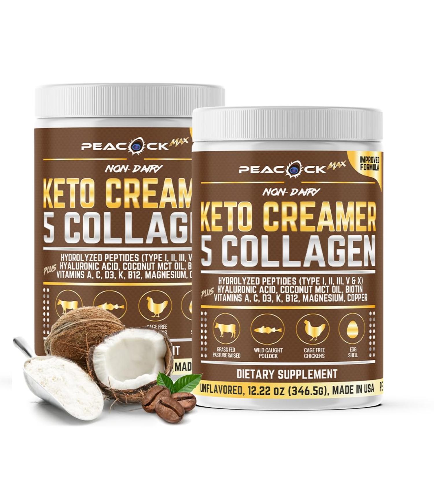 Collagen Keto Creamer Powder Coconut MCT Peptides Unflavored Hydrolyzed B12 Magnesium (24.44 Ounces (Pack of 2)) Keto Creamer 12.22 Ounce (Pack of 2) - Buy Online on GoSupps.com