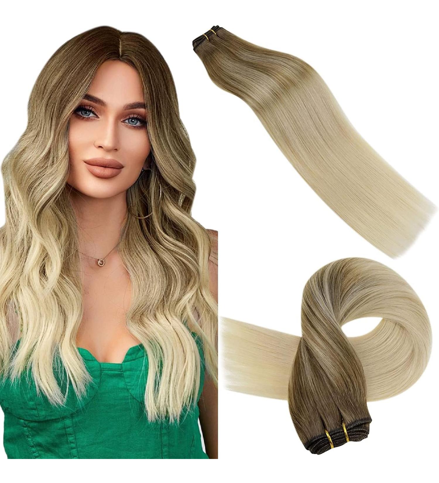 LAAVOO Balayage Real Hair Extensions - Light Brown Ombre Sew In 100g #8/59 45cm - Premium Quality Hairpin Groove Extensions - Buy Online on GoSupps.com
