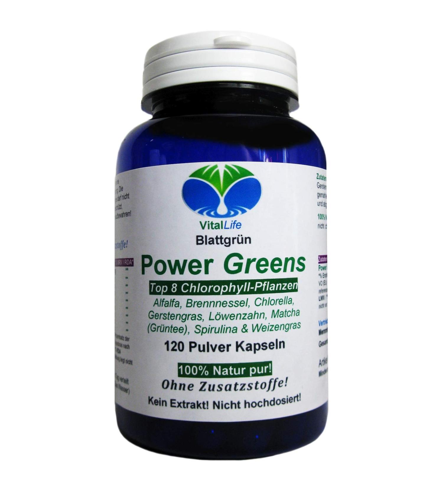 Power Greens 120 Capsules - 100% Natural Chlorophyll Alfalfa Spirulina & More | Pure Superfood for Energy and Wellness - Buy Online on GoSupps.com
