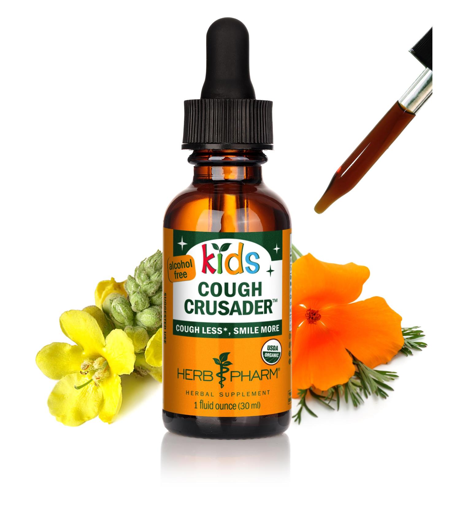 Herb Pharm Kids Certified-Organic Alcohol-Free Cough Crusader Liquid Herbal Formula Wild Cherry 1 Fl Oz 1 Fl Oz (Pack of 1) Cough Crusader - Buy Online on GoSupps.com
