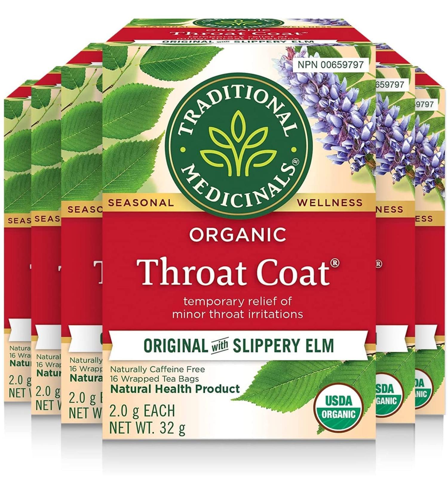 Traditional Medicinals - Organic Throat Coat Herbal Tea (Pack of 6) - Relief of Minor Throat Irritation - Sustainably Sourced Fair Wild Ingredients - 96 Tea Bags Total Throat Coat 16 Count (Pack of 6) - Buy Online on GoSupps.com