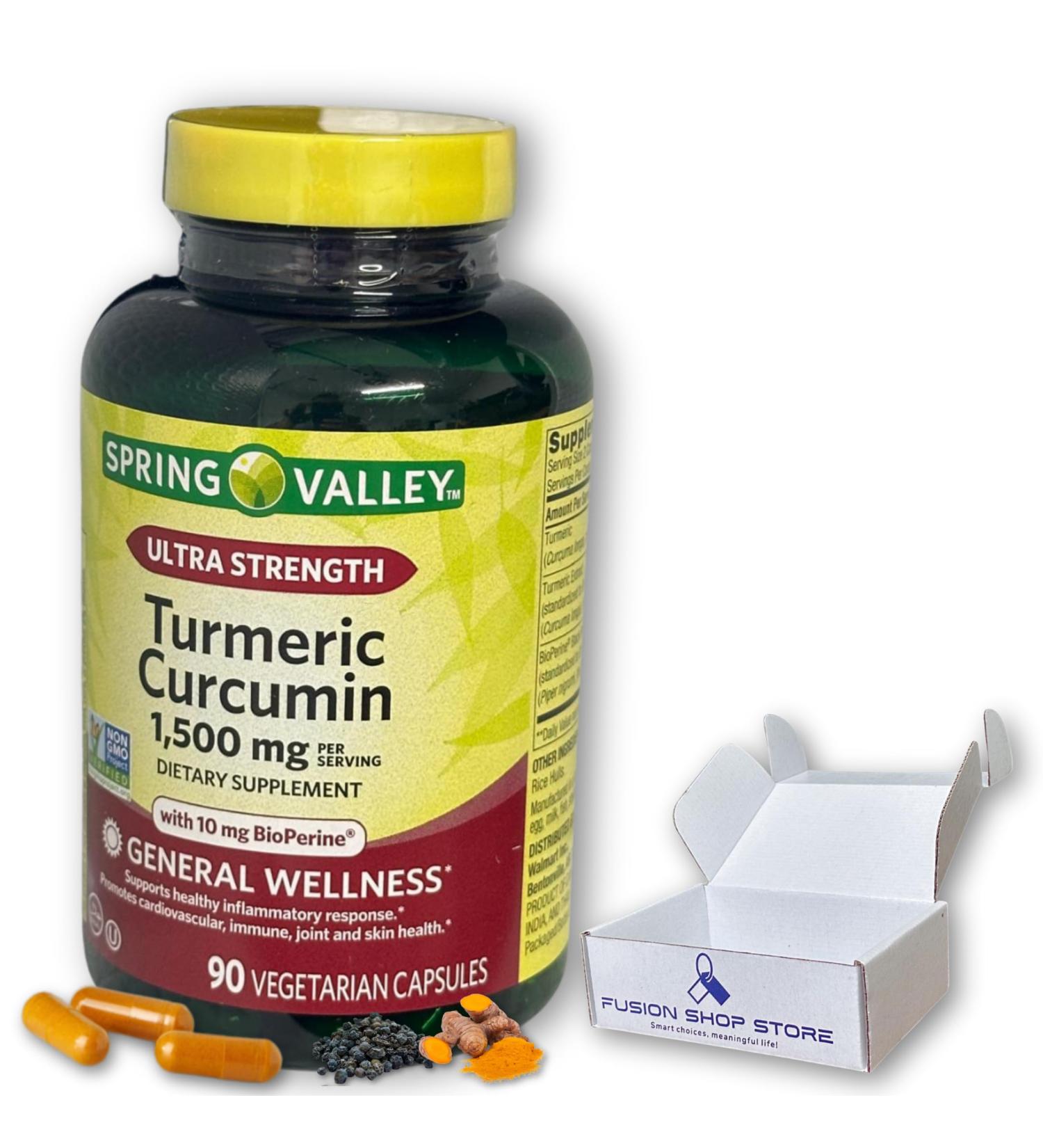 Turmeric Curcumin 1500mg with Black Pepper Capsules 90ct (Pack of 1) Boxed by Fusion Shop Store - Buy Online on GoSupps.com