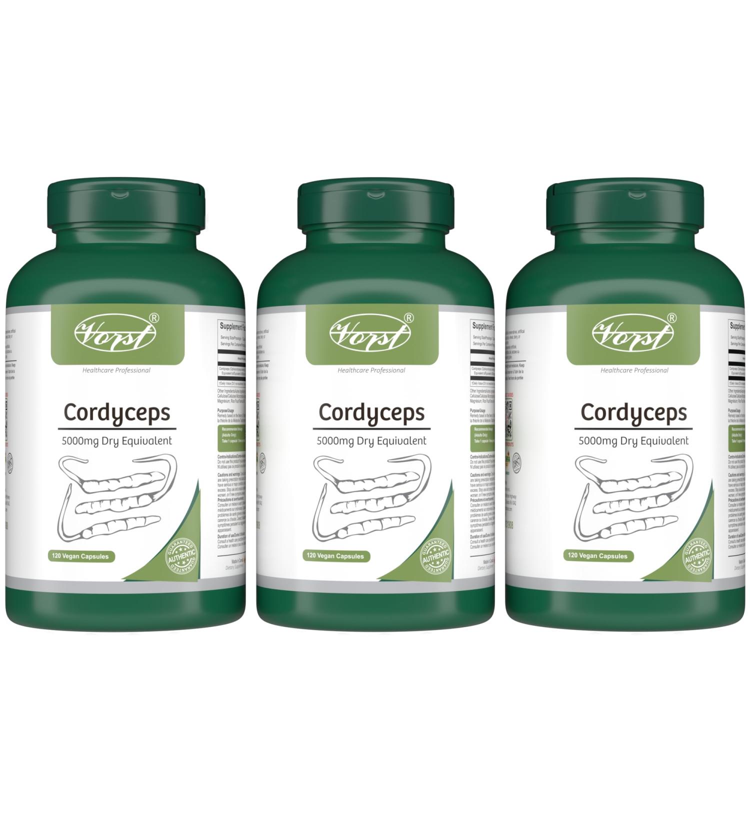 VORST Cordyceps Sinensis Extract 5000mg Dry Equivalent 3 x 120 Vegan Capsules | Mushroom Supplement | Powder Pills | 3 Bottles 360 count (Pack of 1) - Buy Online on GoSupps.com