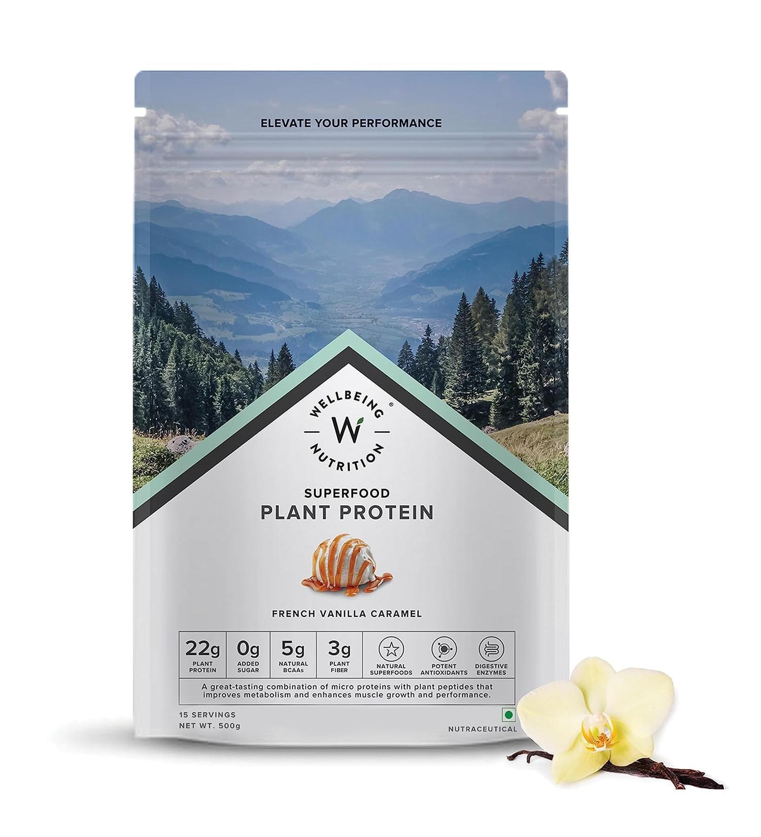 Well Being Nutrition Organic Vegan Plant Protein Isolate Powder - 22g Protein 5g BCAA Superfoods for Muscle Growth & Recovery | French Vanilla 500g - Shop Internationally - Buy Online on GoSupps.com