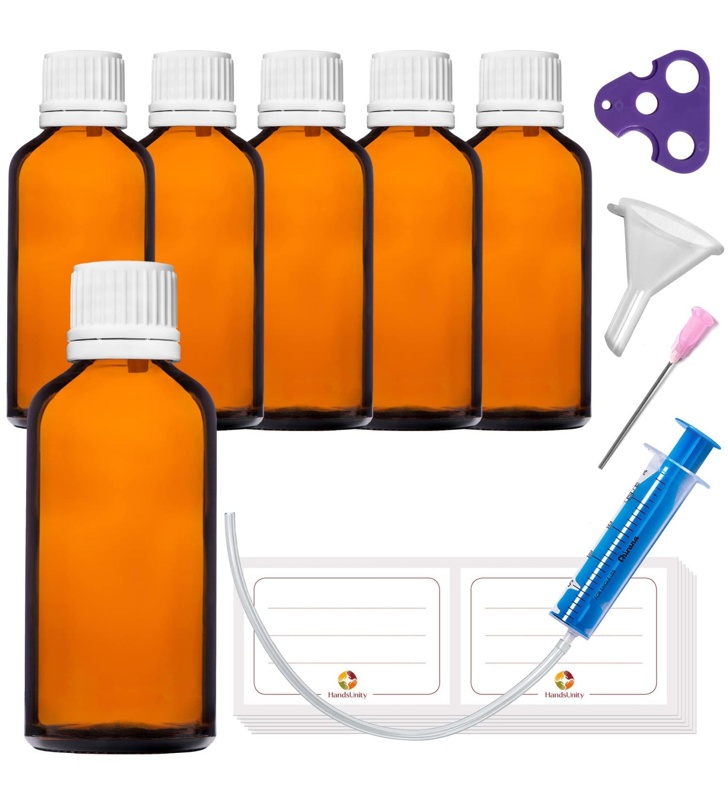 Handsunity 50ml Small Amber Glass Dropper Bottles - 6 Pack with White Drip Caps - Ideal for Pharmacy & DIY Projects - Buy Online on GoSupps.com