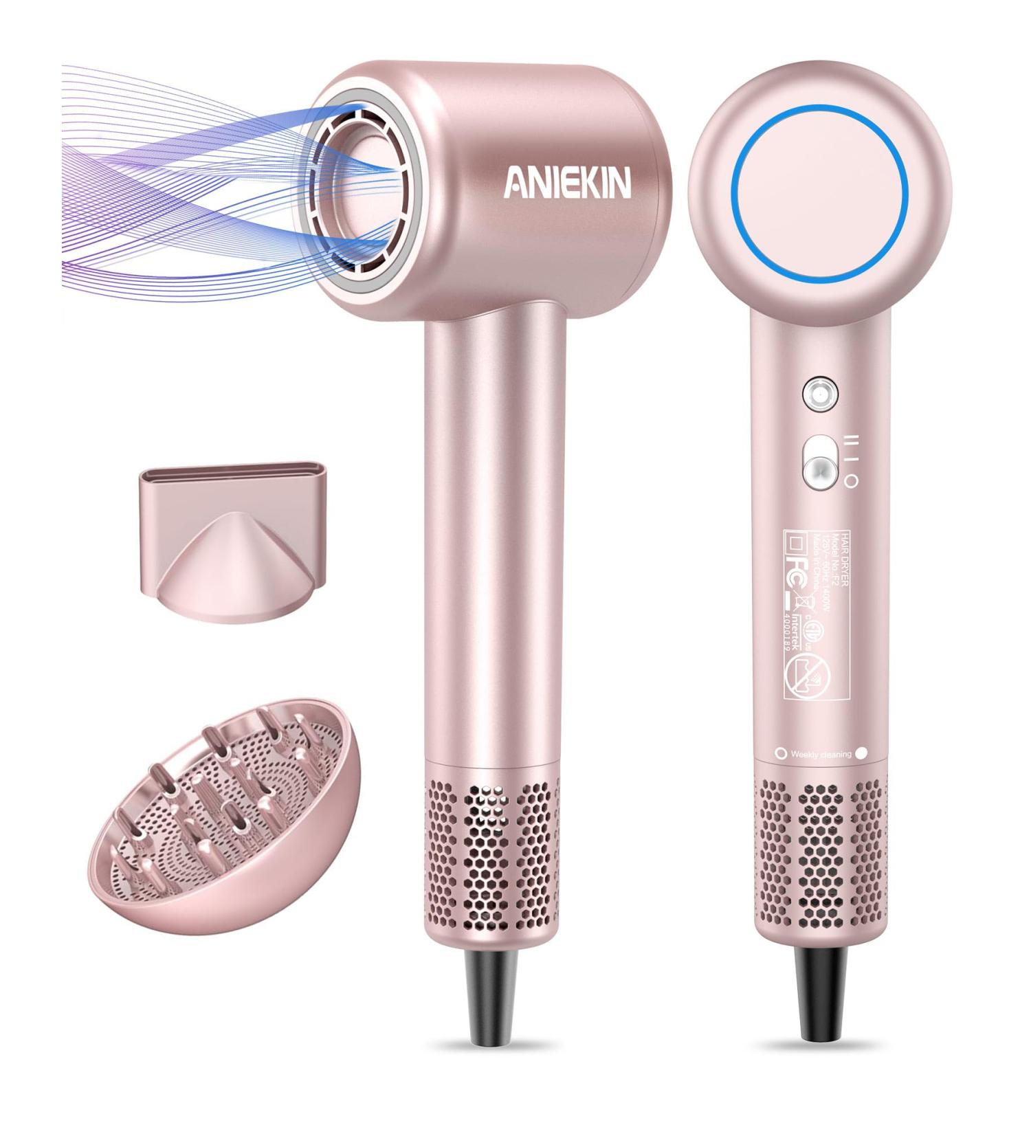 ANIEKIN Hair Blow Dryer - 110 000 RPM Fast Drying Ionic Dryer with Thermo Control & Quiet Operation | Magnetic Diffuser for Home & Travel - Pink - Buy Online on GoSupps.com