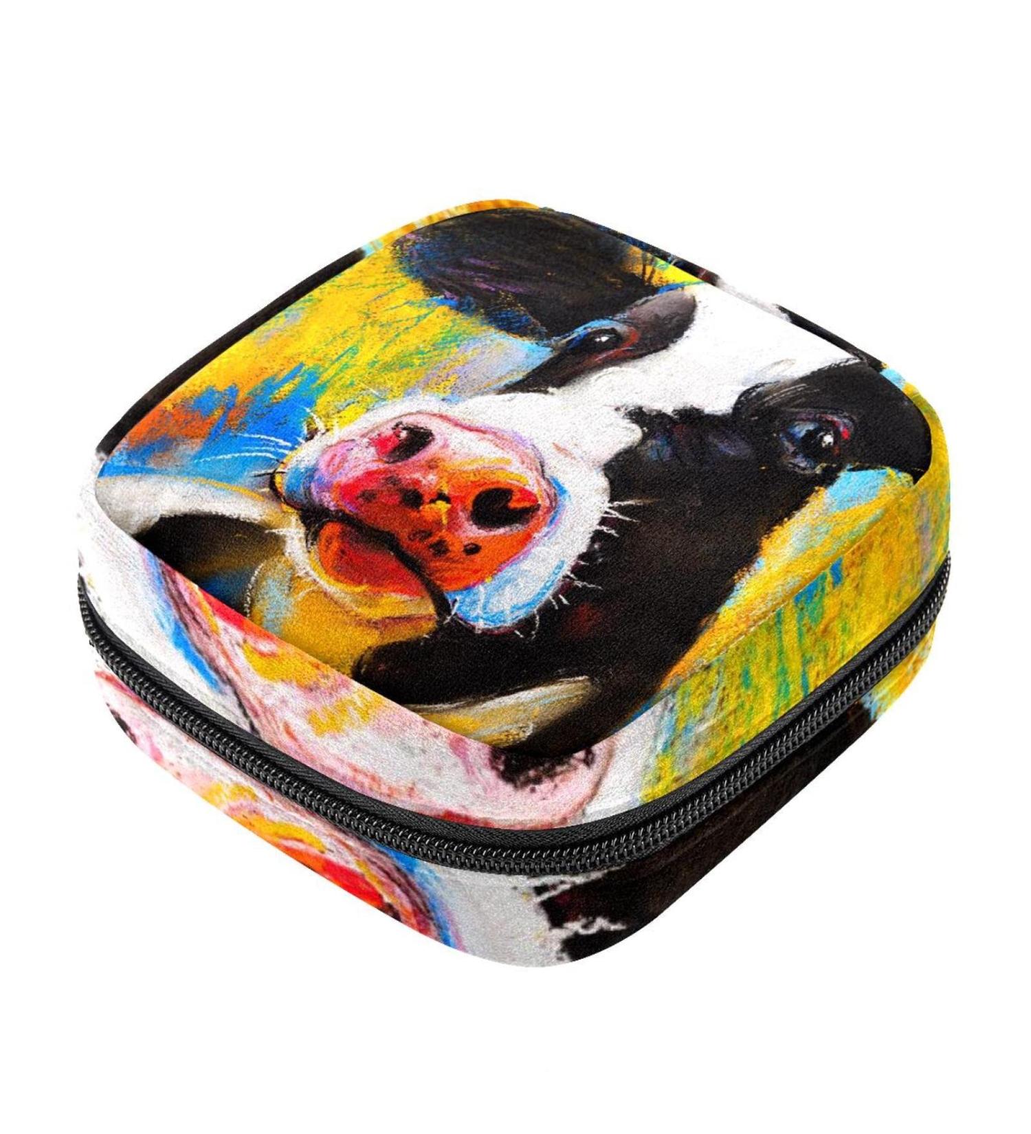 Menstrual Bags for Women & Girls - Zippered Sanitary Napkin & Tampon Collection Bags - Cute Animal Cow Watercolor Design - Buy Online on GoSupps.com