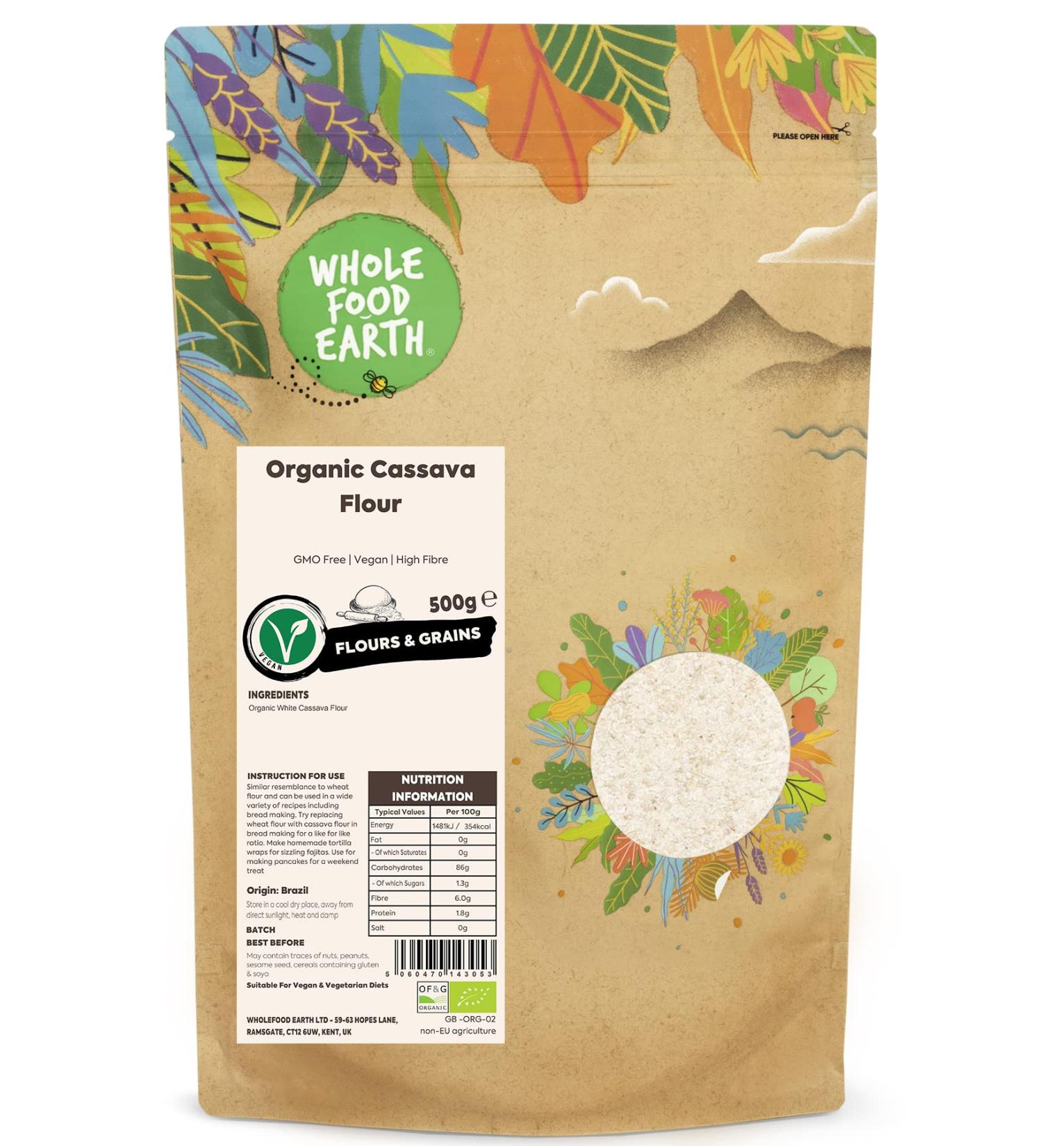 Wholefood Earth Organic Cassava Flour 500g - GMO Free, Vegan, High Fibre | Certified Organic - Buy Online on GoSupps.com