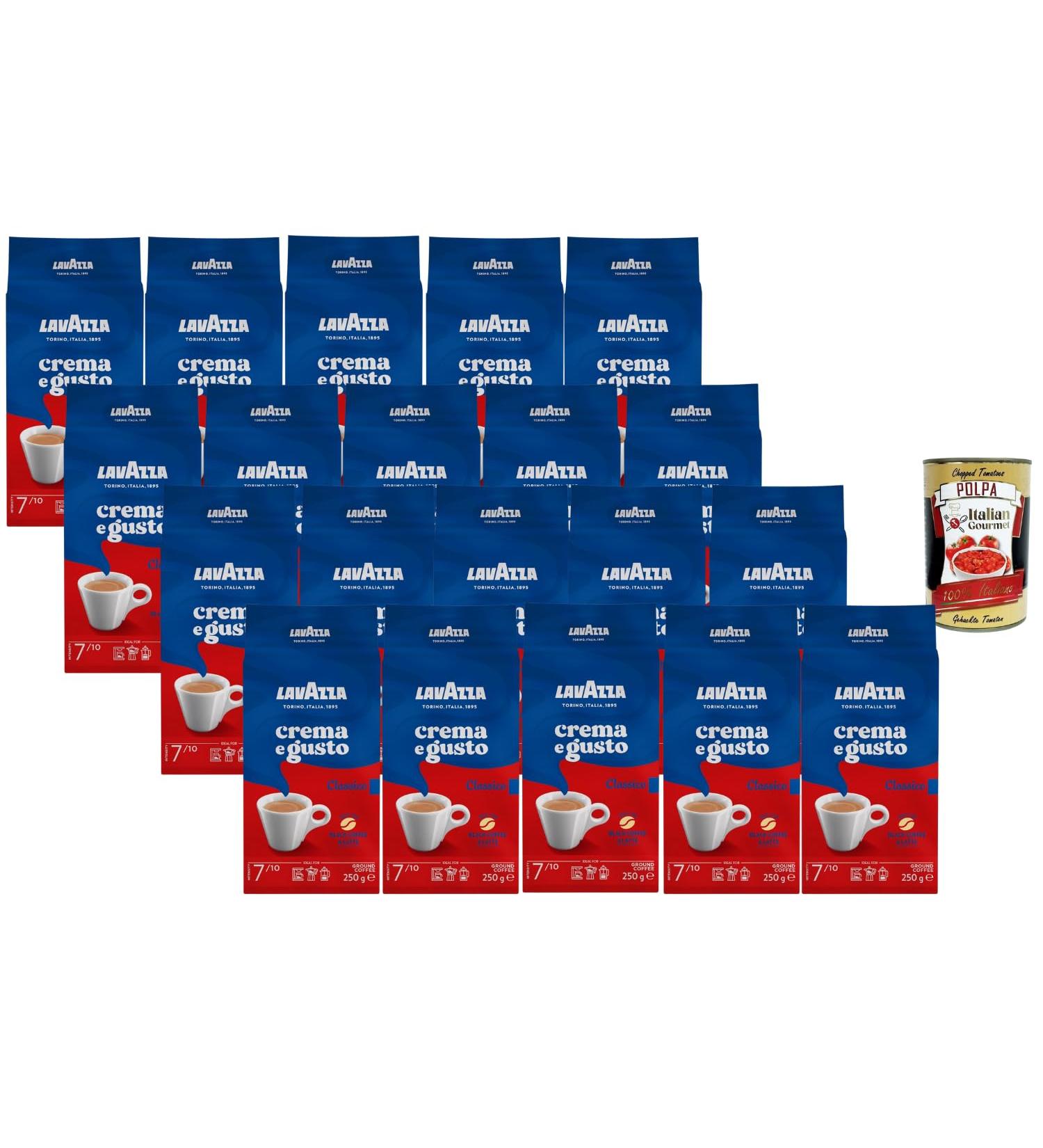 Italian Gourmet Bundle Lavazza Crema e Gusto Classico caf moulu 20 x 250 g (5 kg) intensit 7/10 id al moka espresso filtre go t riche & cr meux pour caf noir & latte + Italian Gourmet Polpa - Buy Online on GoSupps.com