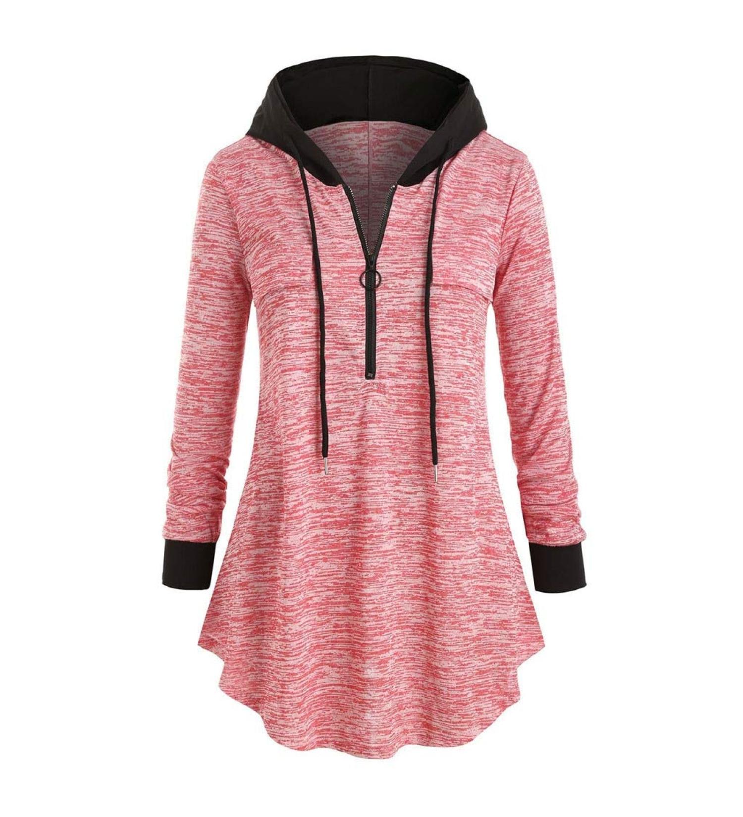 Bigfanshu Women's Warm Hoodies for Casual Plus Size Space Dyeing Long Sleeve Hooded Tunic Tops Sweatshirt Pink