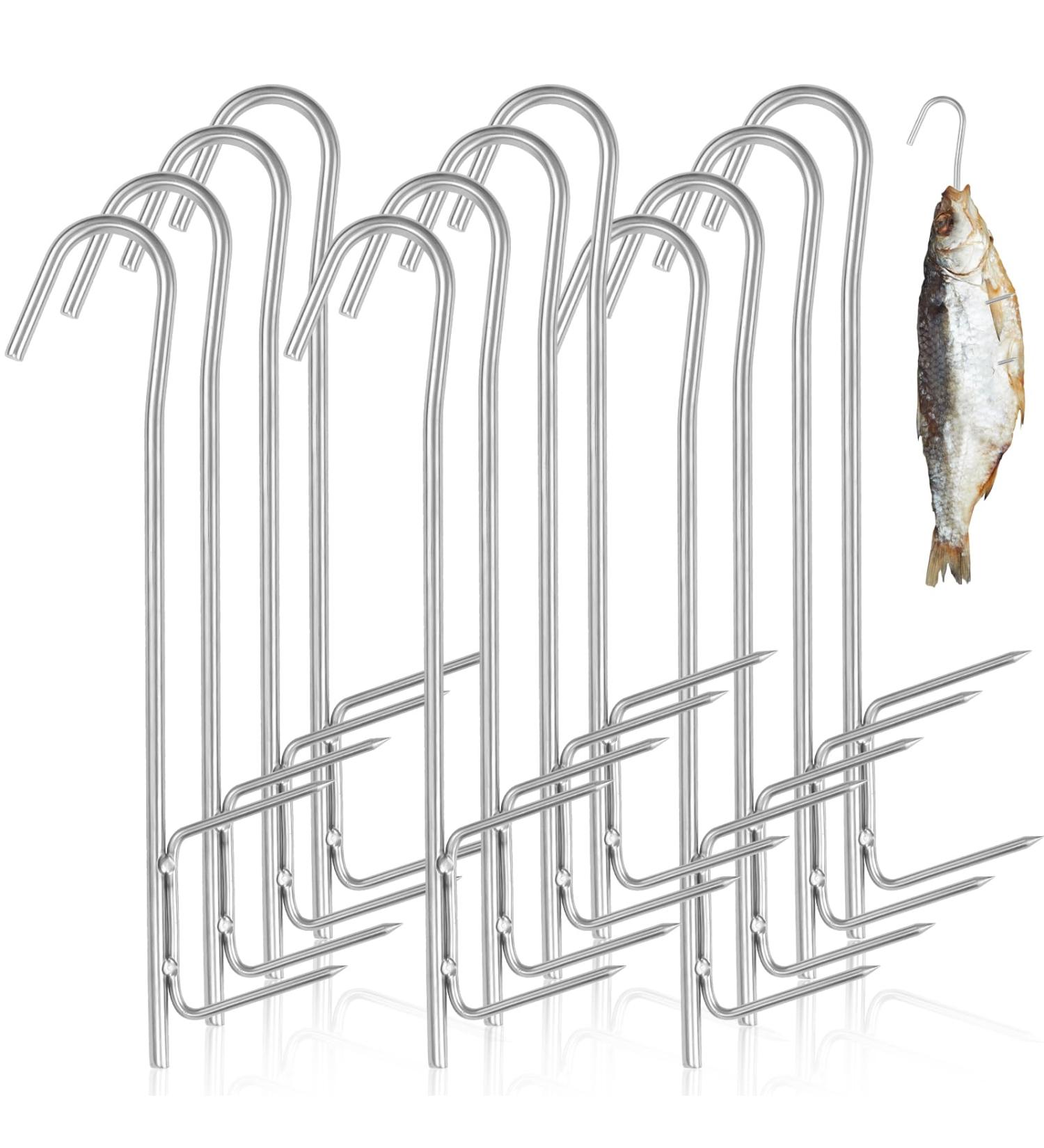 Stainless Steel H-Shape Incense Hooks - 12 Pieces 21cm Silver - Ideal for Hanging Smoked Fish Meat & Sausage - Buy Online on GoSupps.com