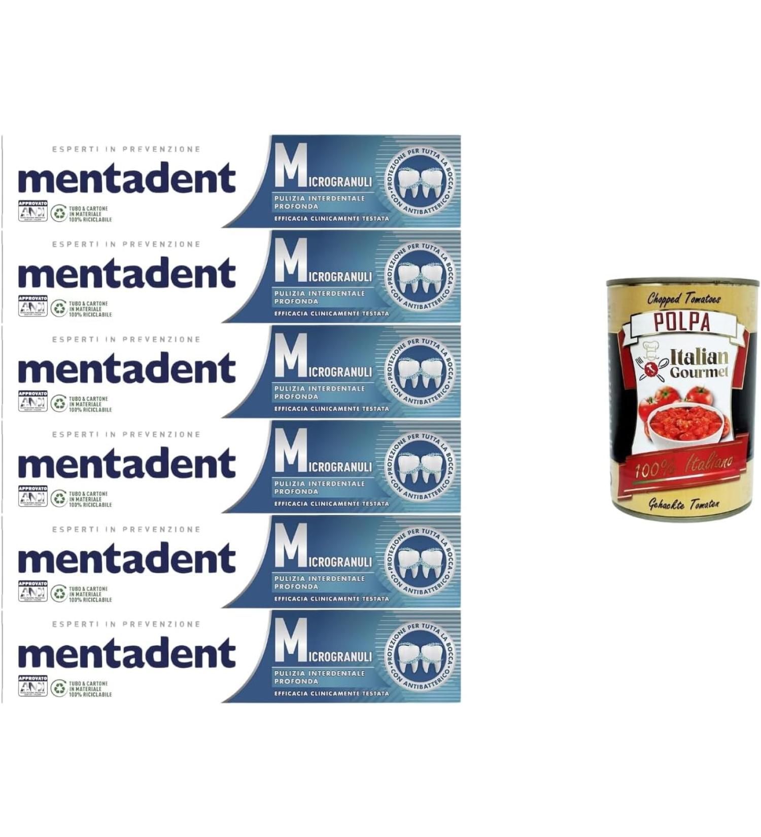 Italian Gourmet Mentadent Lot de 6 tubes de dentifrice antibact rien en profondeur contre la plaque dentaire et la mauvaise haleine 6 x 75 ml + Italian Gourmet Polpa - Buy Online on GoSupps.com