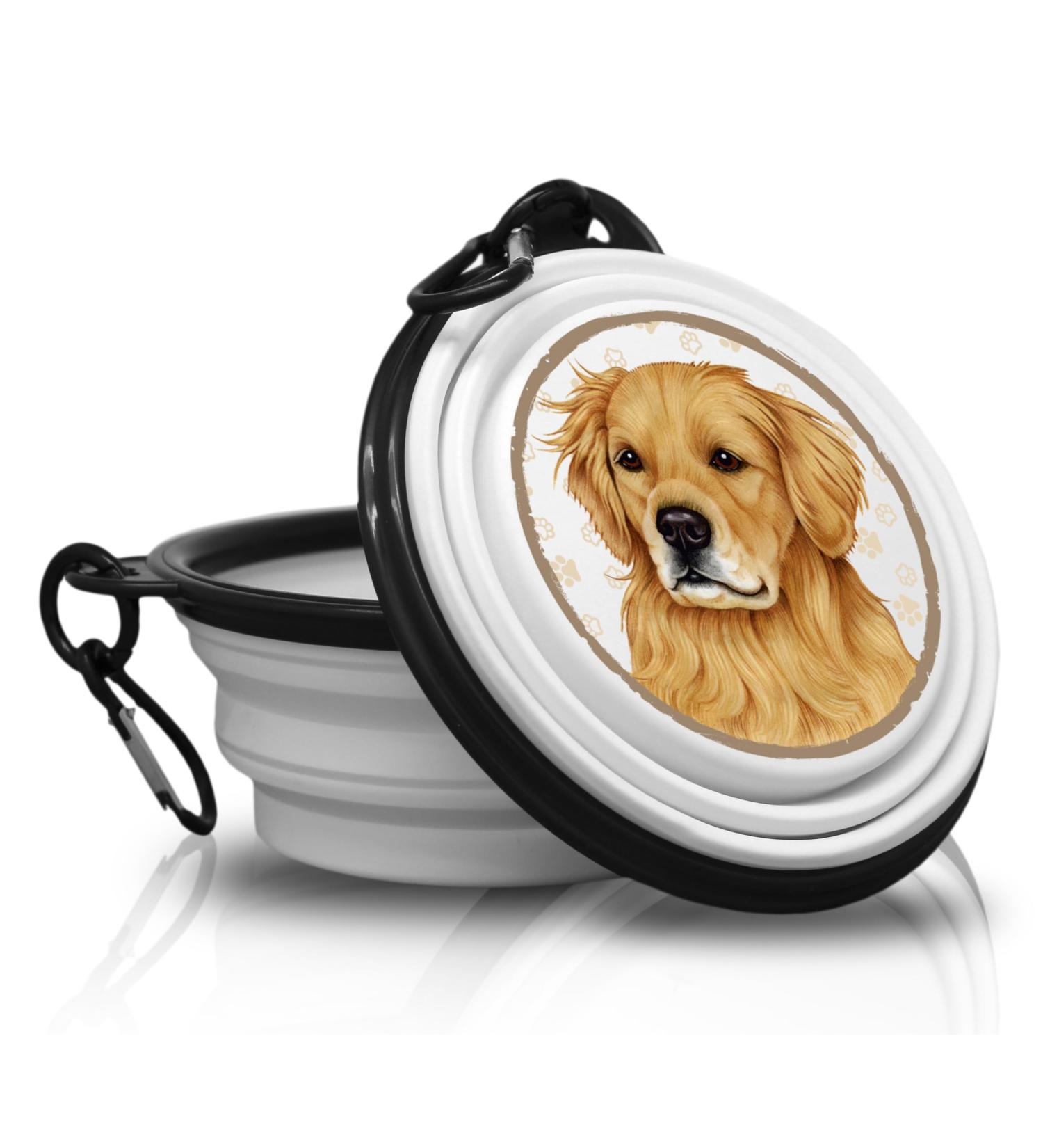 Golden Retriever Foldable Portable Drinking Bowl with Carabiner - Ideal Pet Bowl for Travel & On-the-Go Feeding - Buy Online on GoSupps.com