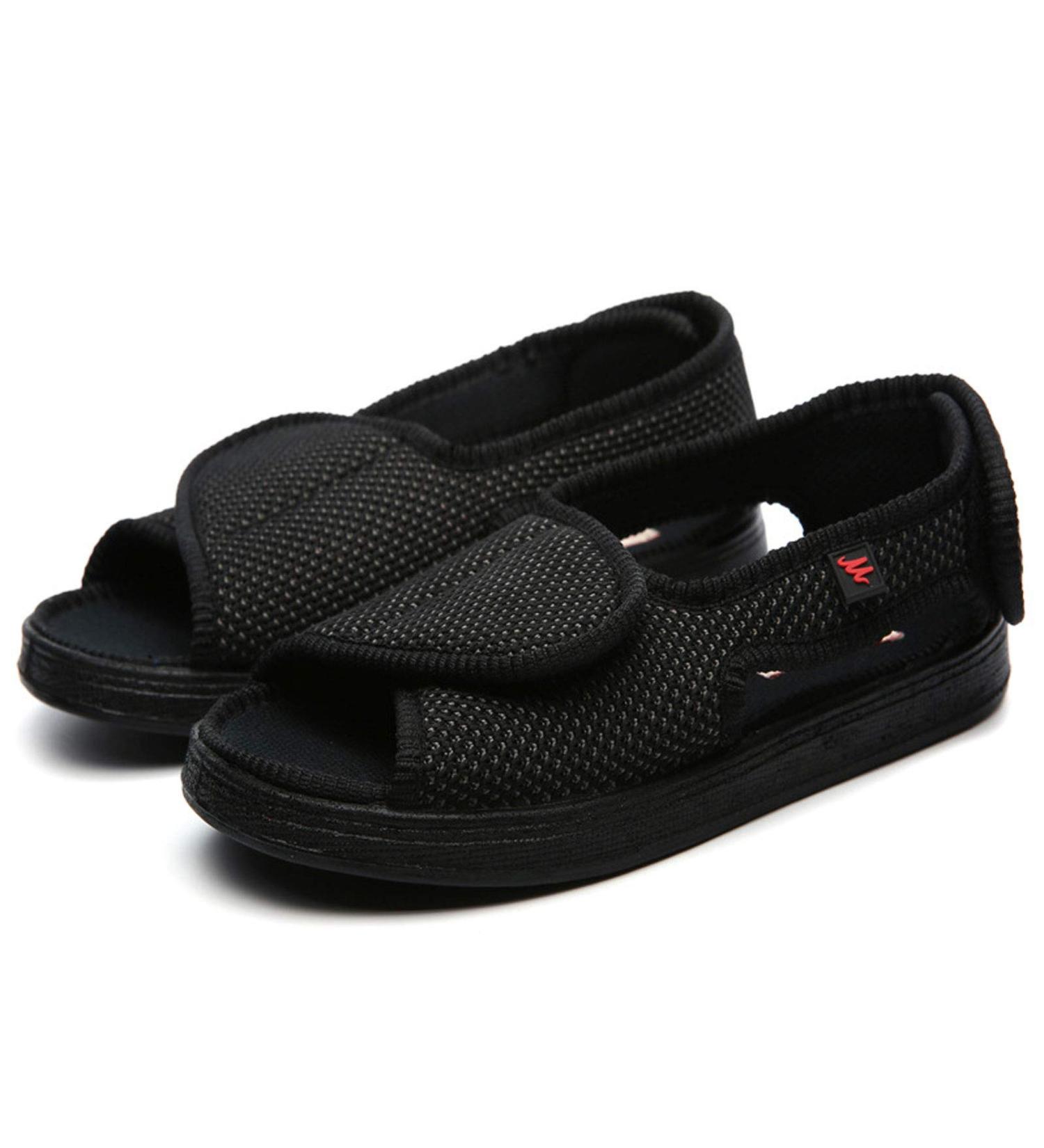 DXDUI Diabetic Flat Shoes - Breathable Mesh, Wear-Resistant Sole, Wide Adjustable Fit for Deformed Feet - Black (Size 46) - Buy Online on GoSupps.com