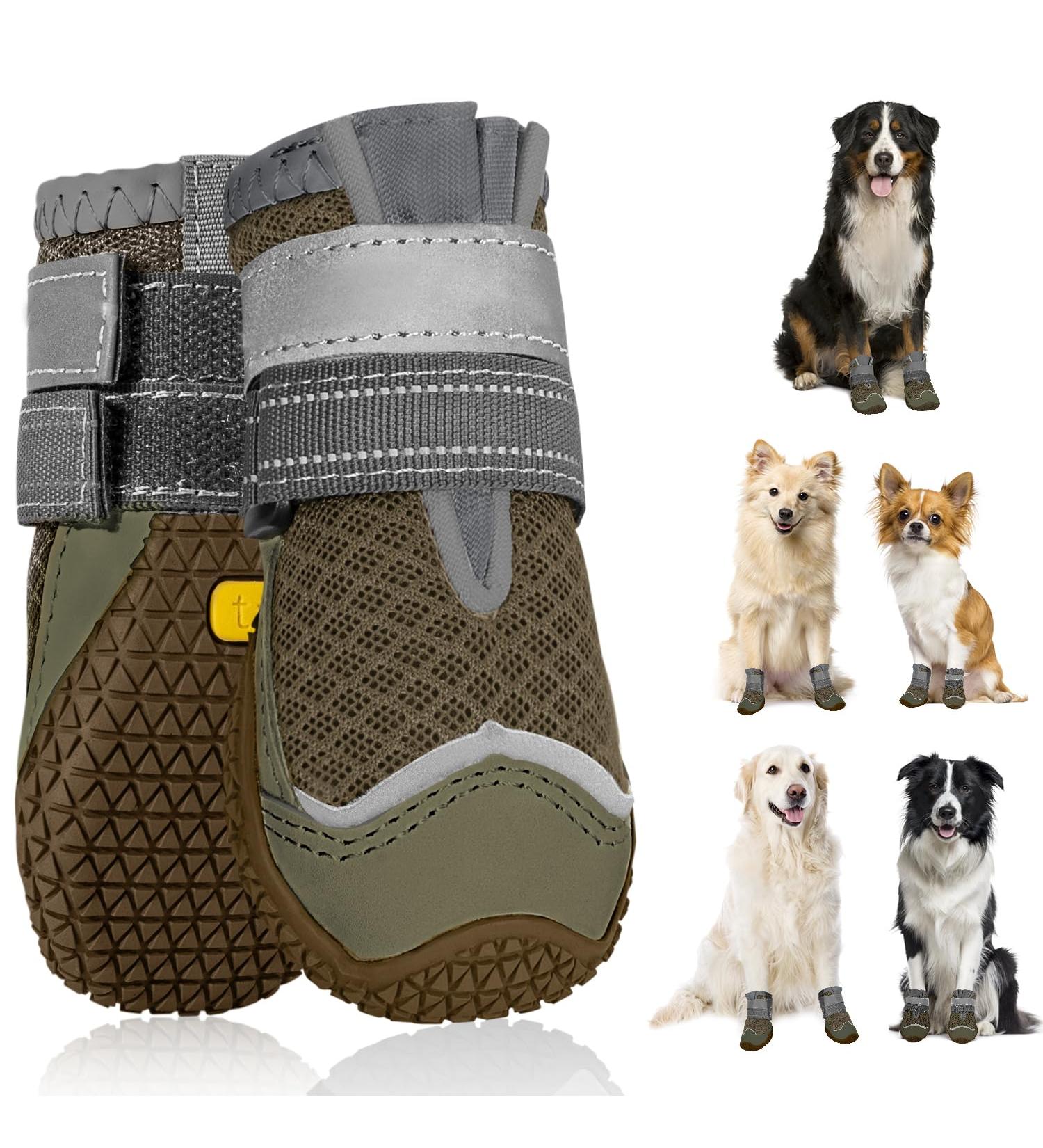 Slowton Dog Shoes for All Sizes | Breathable Non-Slip Paw Protection | Adjustable Reflective Velcro Fastener | Outdoor Dog Boots - Size 7 (7 cm Width) - Hellbra-brown (2 Pieces) - Buy Online on GoSupps.com