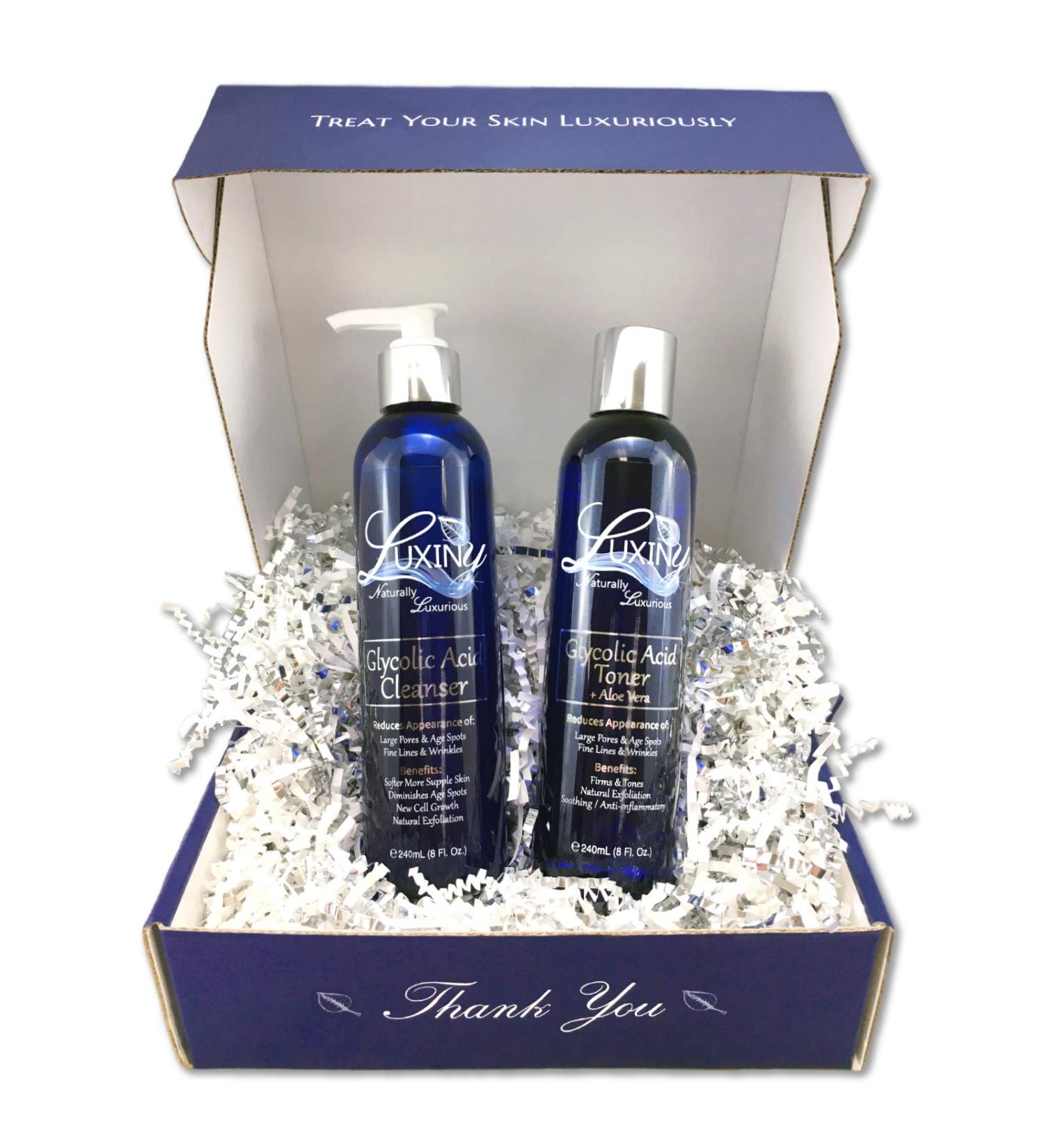Glycolic Acid Face Wash & Toner Set - 10% AHA BHA Exfoliating Cleanser for Anti-Aging & Acne Treatment - 8oz - Made in the USA - Buy Online on GoSupps.com