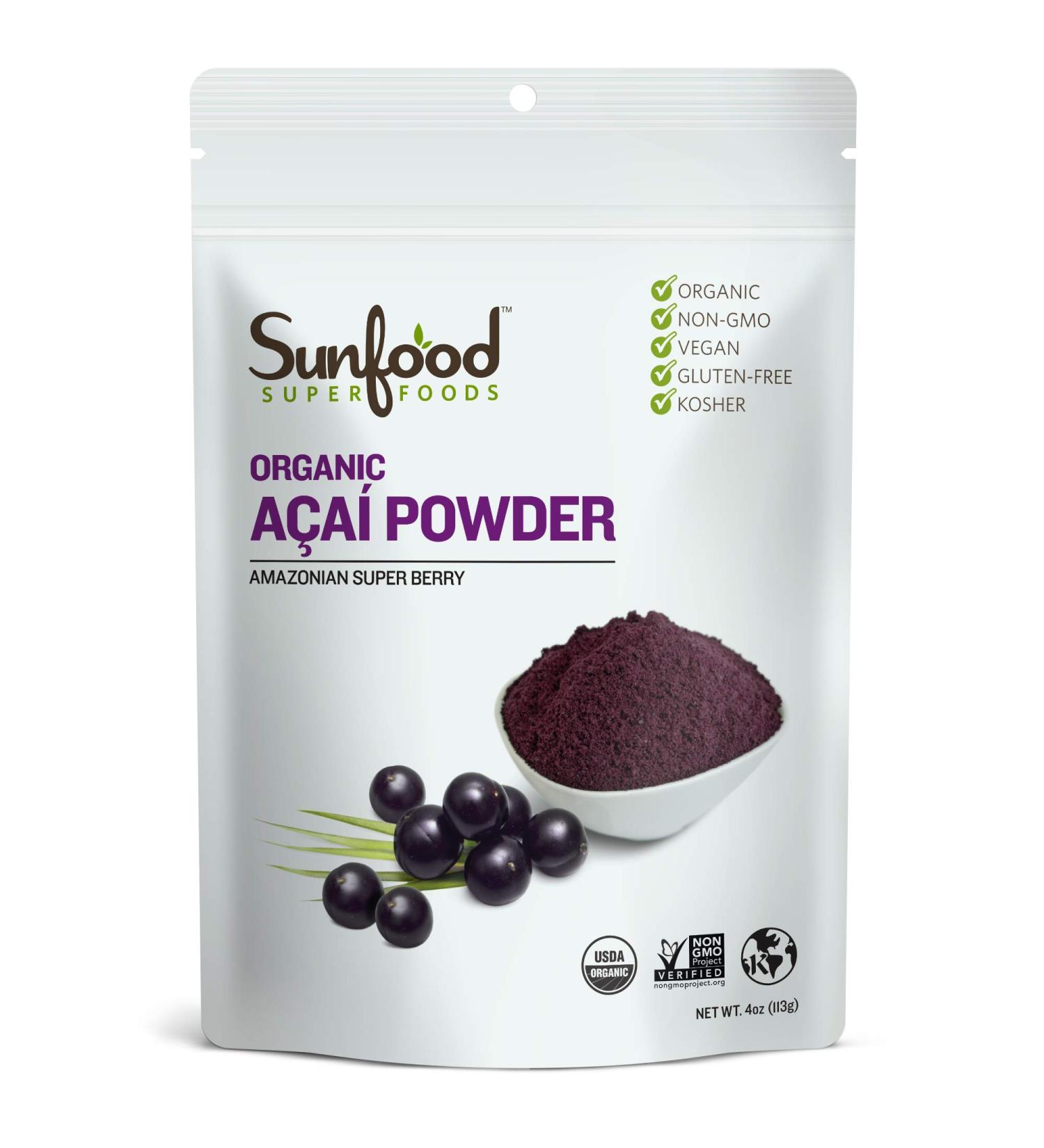 Buy Sunfood Organic Acai Powder 4 oz - Superfood for Smoothies & Bowls - Buy Online on GoSupps.com