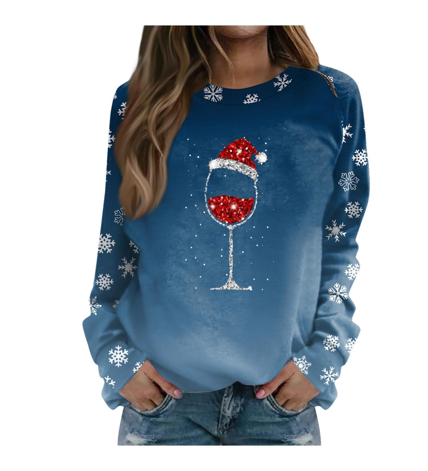 Women s Christmas Sweater Top | Festive Ugly Santa Claus Pullover | Long Sleeve Blouson | M 4-Blue | International Shipping - Buy Online on GoSupps.com