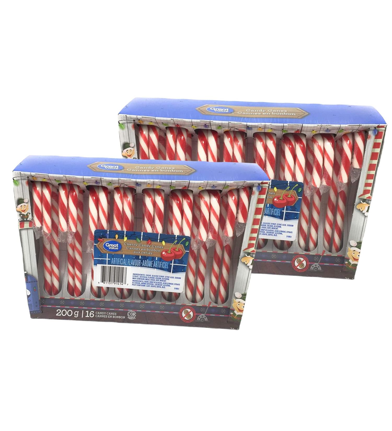 great value cherry candy canes pack of 2 (32 candy canes 400g total)