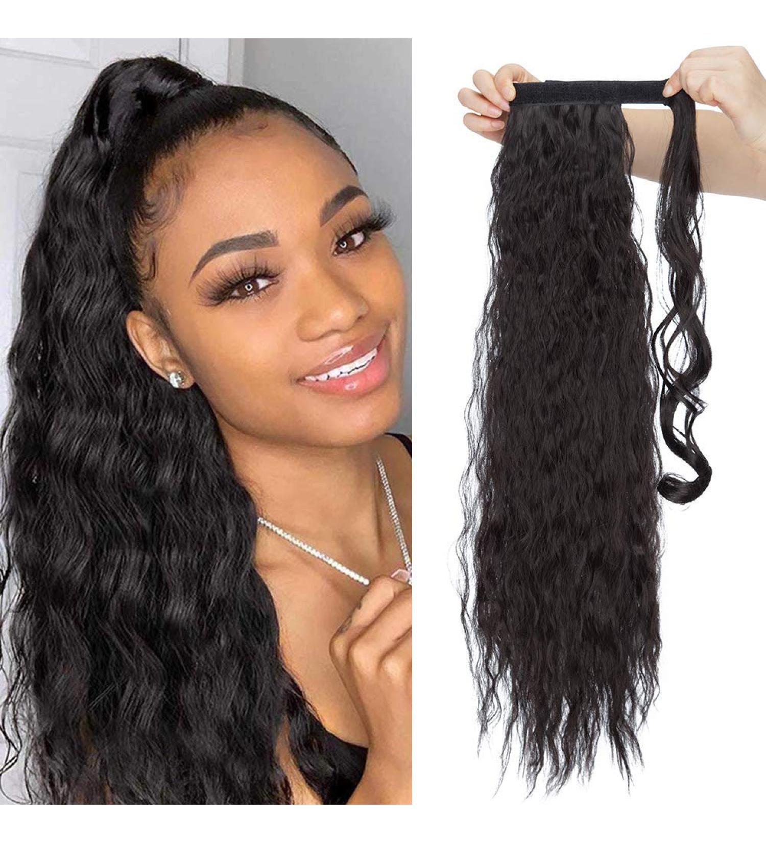 26 Inch Curly Wrap Around Ponytail Synthetic Hair Extension - Natural Black - Buy Online on GoSupps.com
