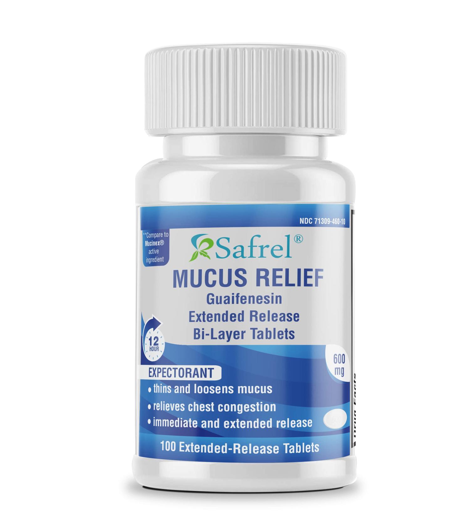 Safrel Mucus Relief 600mg Guaifenesin | 12-Hour Extended Release Chest Congestion Expectorant 100 Count Bottle - Buy Online on GoSupps.com