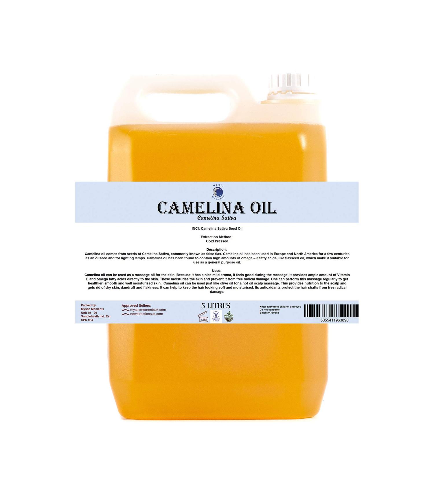 Mystic Moments Camelina Virgin Carrier Oil - 100% Pure - 5 Liters | Premium Essential Oil for Massage & Skincare - International Shipping Available - Buy Online on GoSupps.com