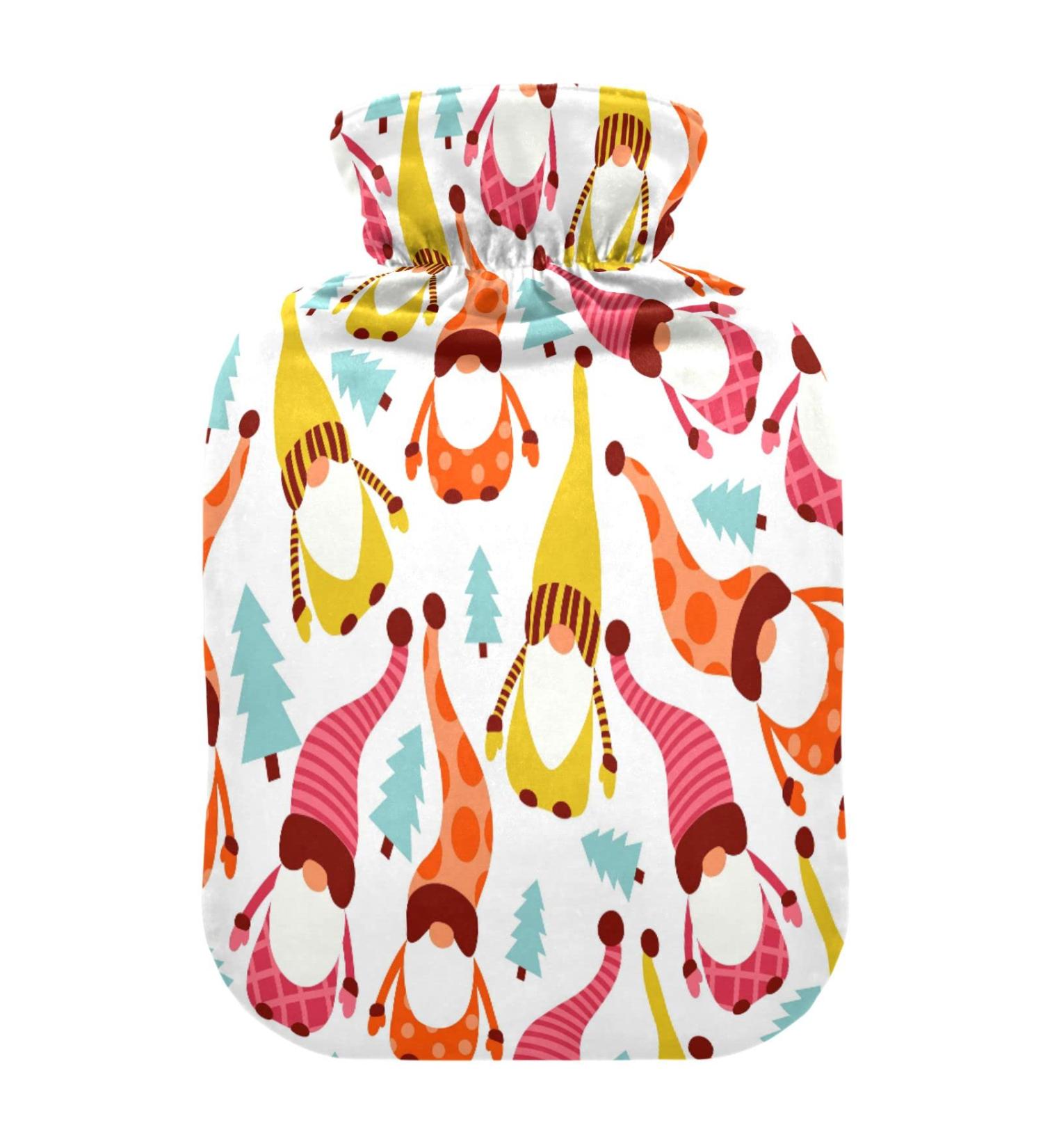 Colorful Christmas Gnome Hot Water Bottle - 2L Fleece Cover for Hot/Cold Compress - Buy Online on GoSupps.com