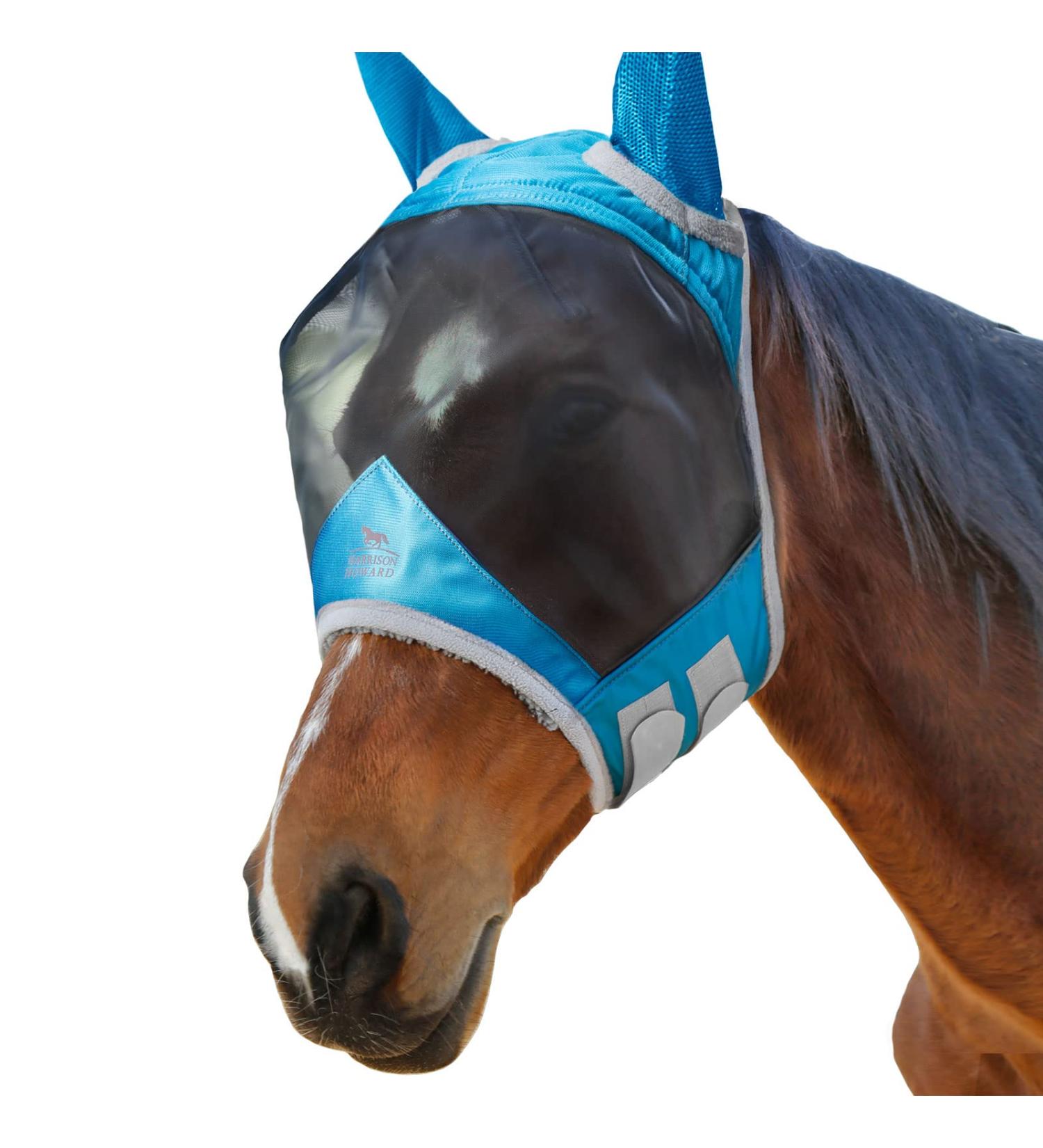 Harrison Howard Caremaster Pro Luminous Fly Mask for Horses - UV Protection Fleece Padding & Ear Protection - Dresden Blue - Warmblood Size - 1 Pack - Voodoo Blue - Buy Online on GoSupps.com