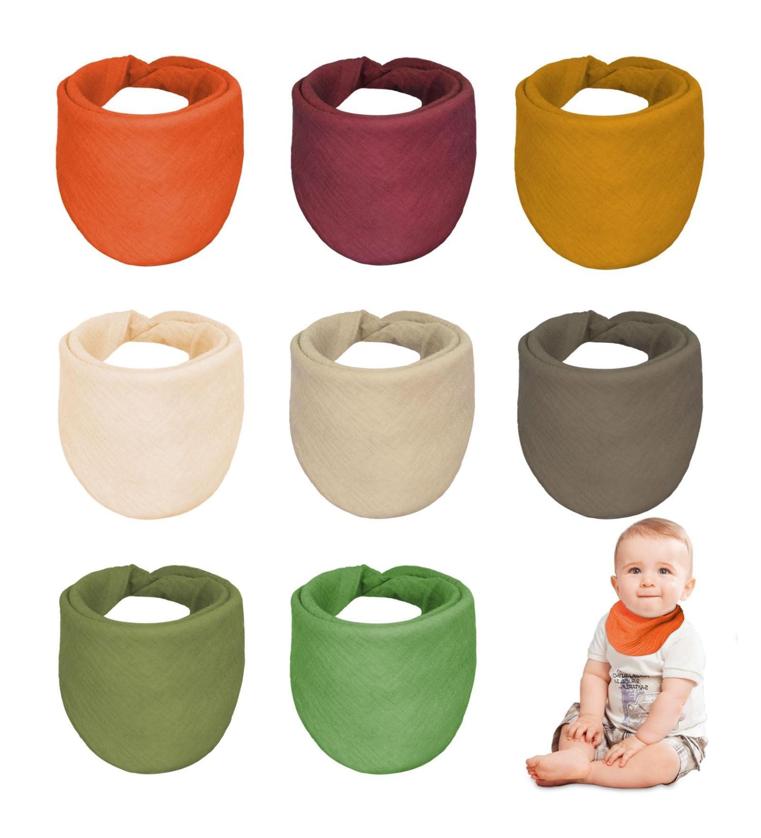 Miyacare Baby Bibs - 10 Pack Super Absorbent 4-Layer Neckerchiefs Adjustable Muslin Triangular Scarves for Toddlers - Unisex Spitting Cloths - Buy Online on GoSupps.com