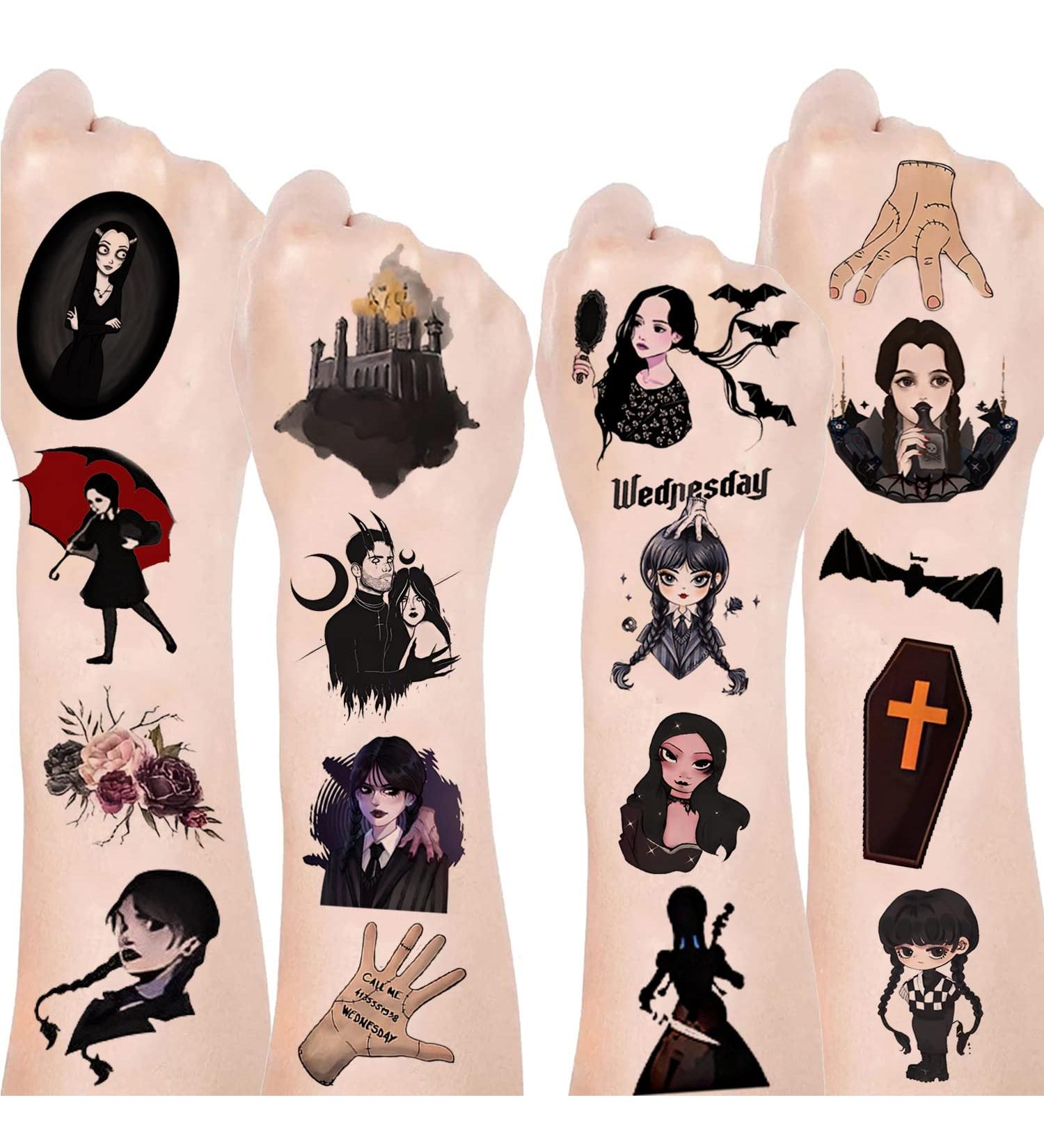 Wednesday Temporary Tattoos - 20 Sheets for Horror & Fantasy Fans | Birthday Party Decorations & Favors - Buy Online on GoSupps.com