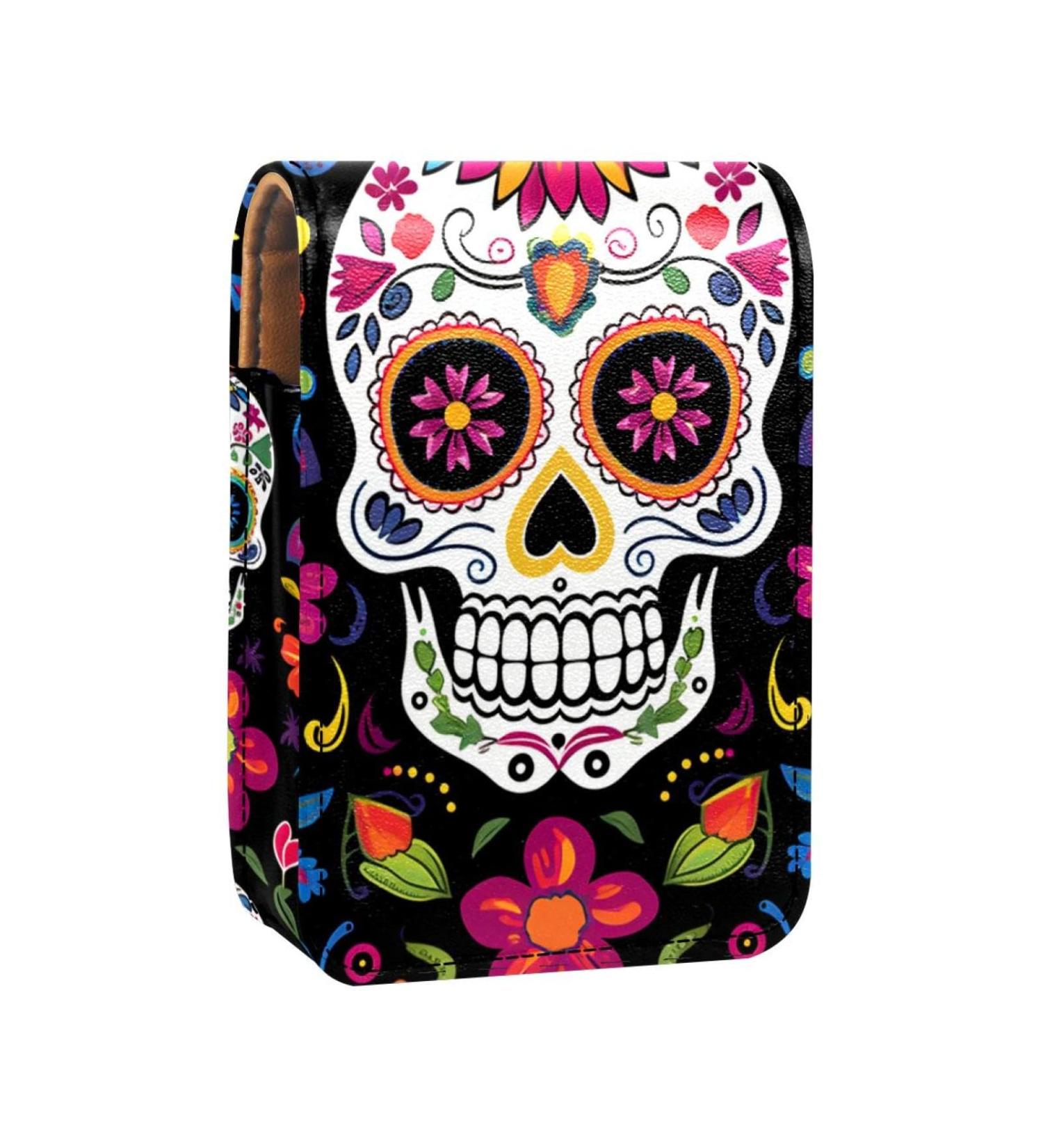 Travel Lipstick Organizer Case | Portable Makeup Bag with Mirror | Floral Sugar Skull Design - Perfect for International Shipping - Buy Online on GoSupps.com